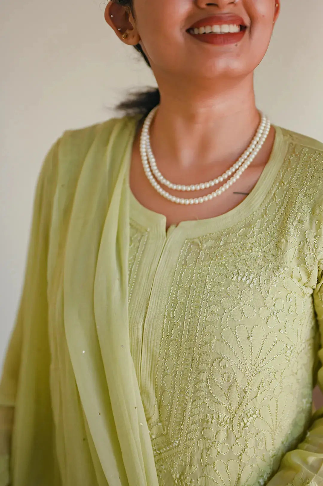 Viscose Plazzo Set - Sheen Green: Classic and Elegant Chikankari Ensemble