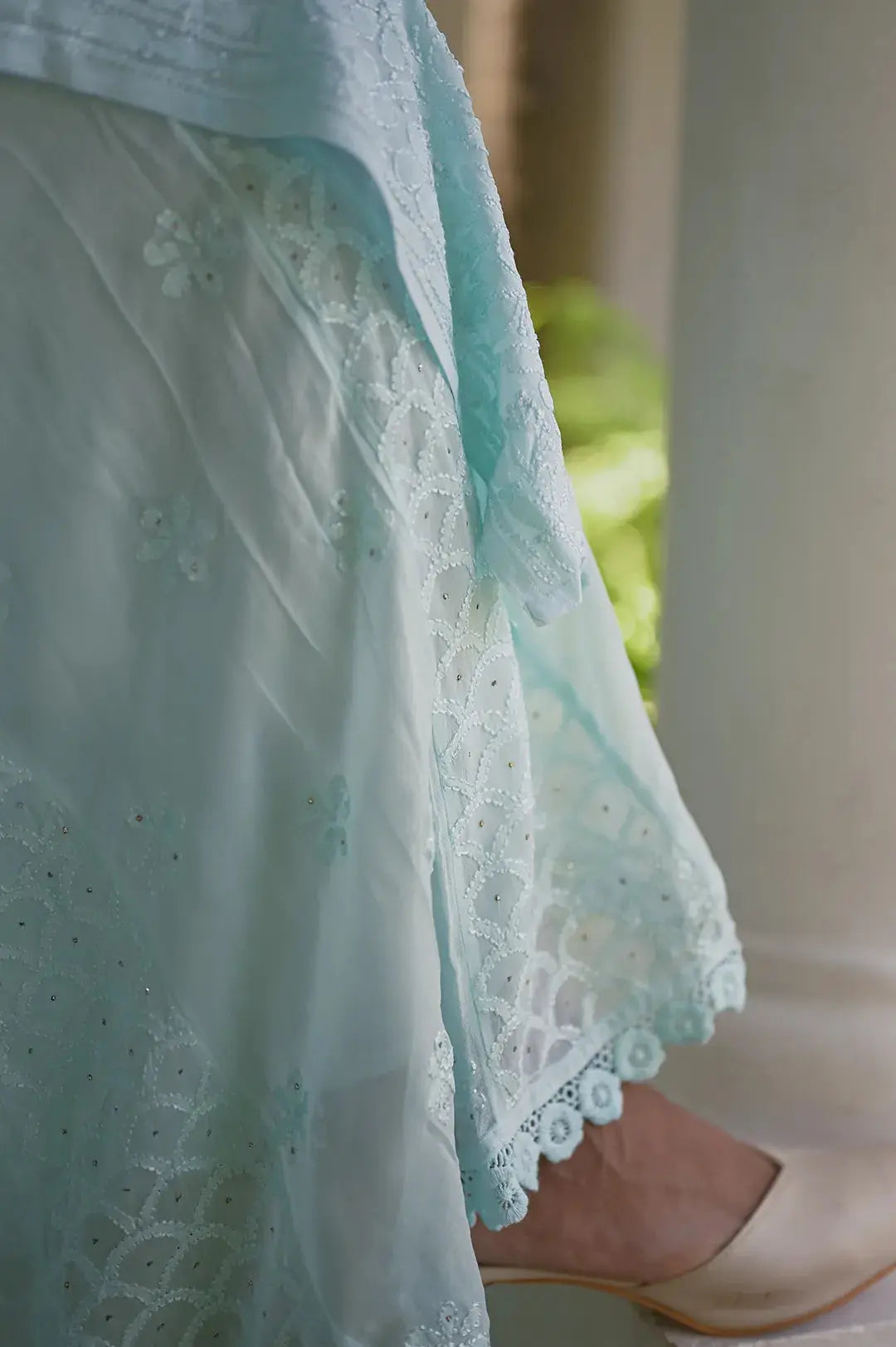 Viscose Plazzo Set - Cyan Blue: Vibrant and Trendy Chikankari Ensemble