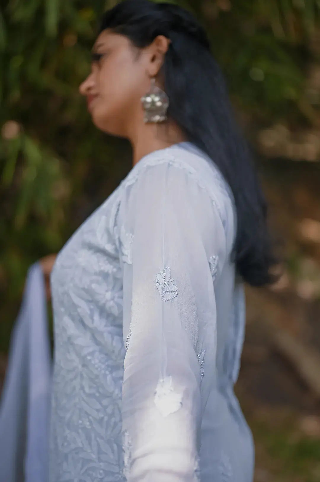 Viscose Plazzo Set - Grey Blue: Elegant and Sophisticated Chikankari Ensemble