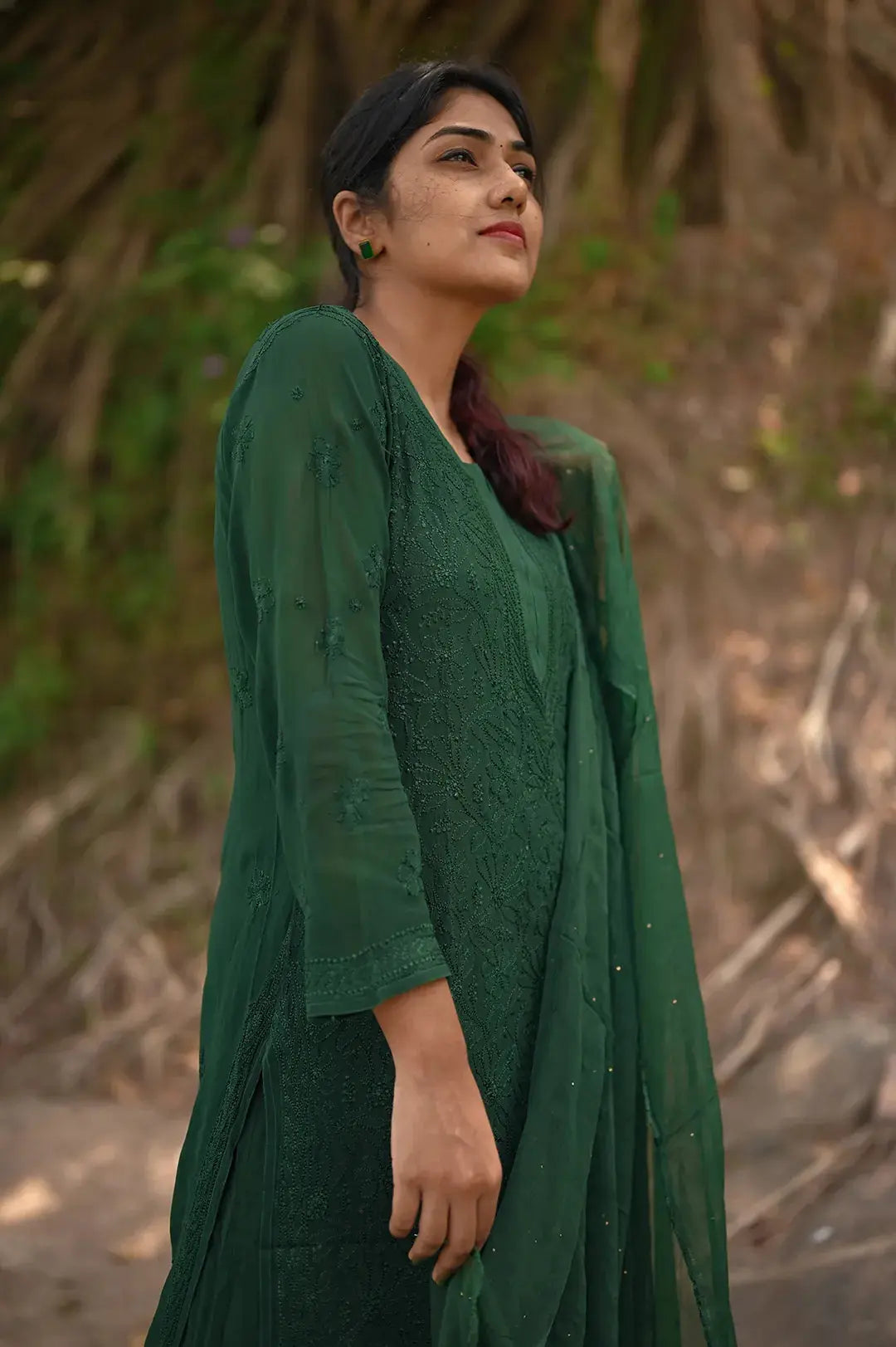 Viscose Plazzo Set - Pine Green: Elegant and Trendy Chikankari Outfit