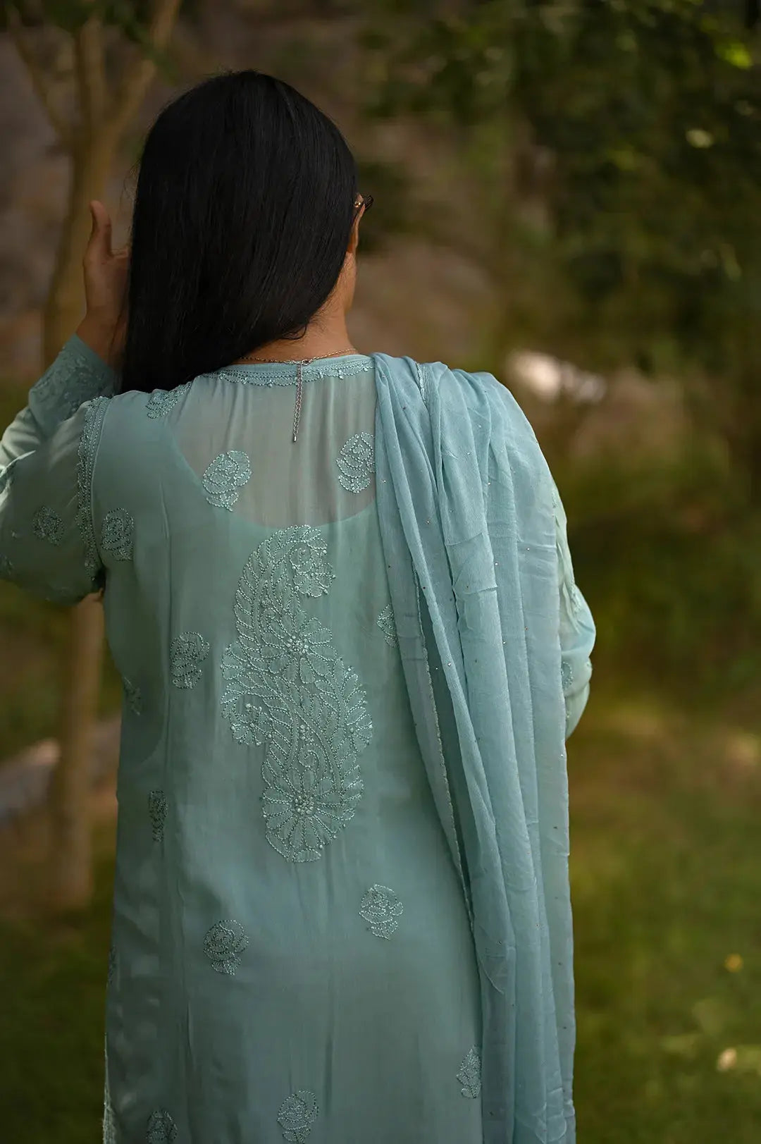 Viscose Plazzo Set - Tiffany Green: Refreshing and Stylish Chikankari Outfit