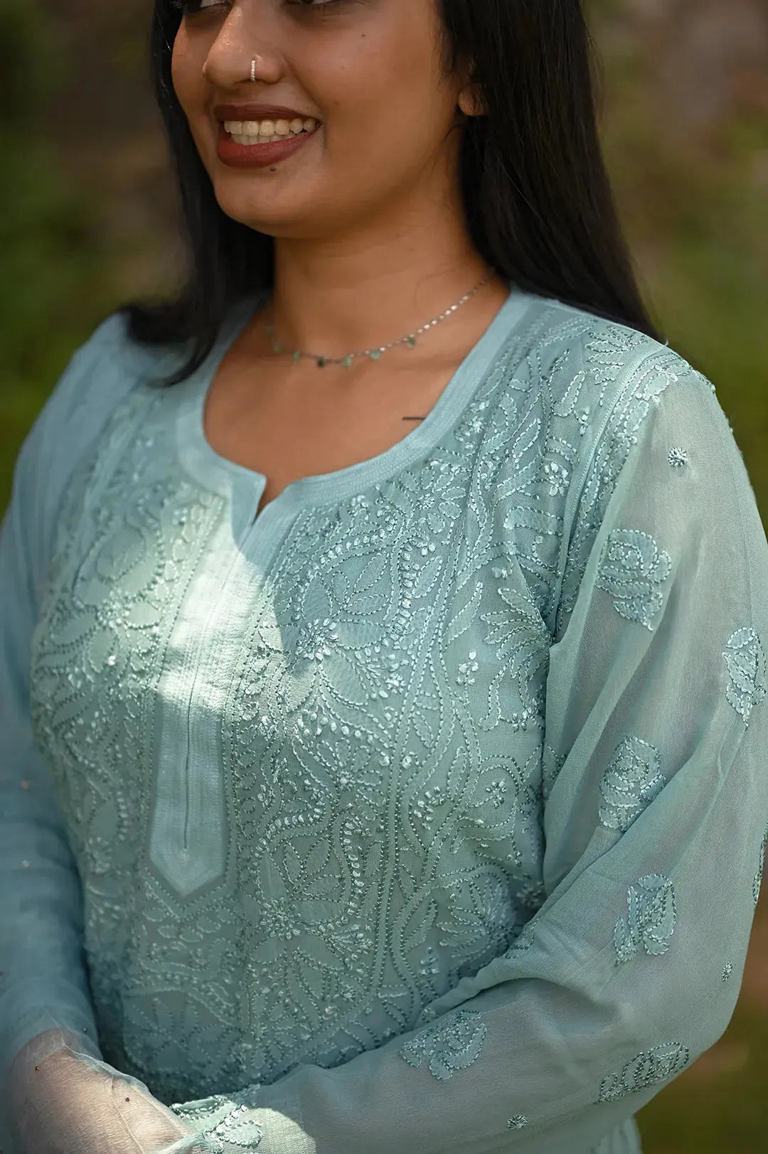 Viscose Plazzo Set - Tiffany Green: Refreshing and Stylish Chikankari Outfit