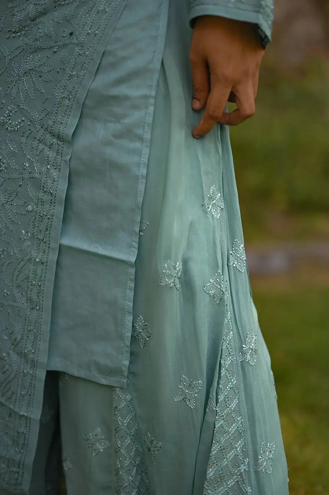 Viscose Plazzo Set - Tiffany Green: Refreshing and Stylish Chikankari Outfit