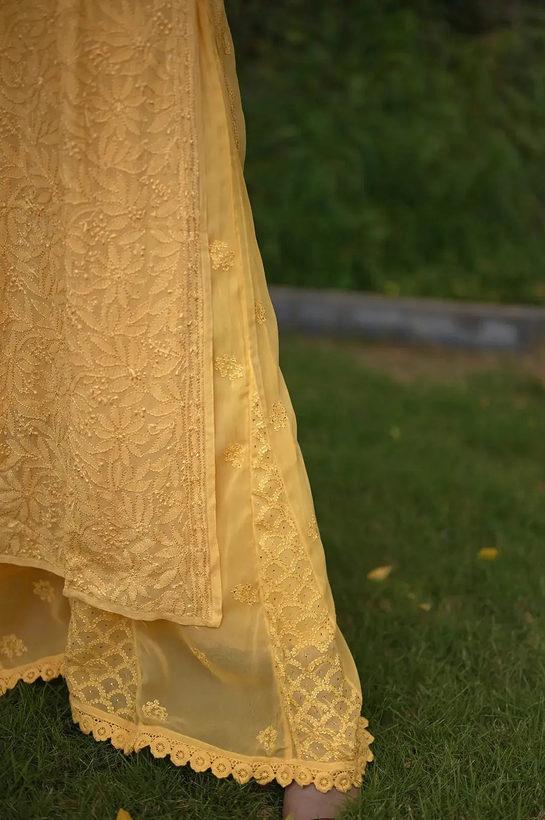 Viscose Plazzo Set - Yellow Vibrant and Trendy Ensemble in Chikankari