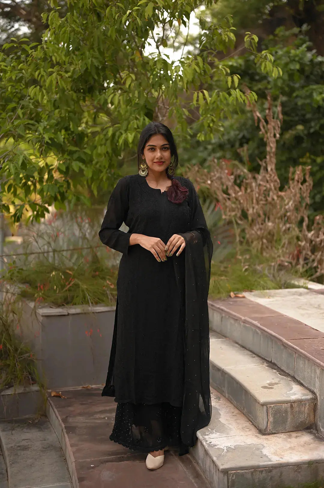 Viscose Plazzo Set - Black: Classic and Versatile Chikankari Ensemble