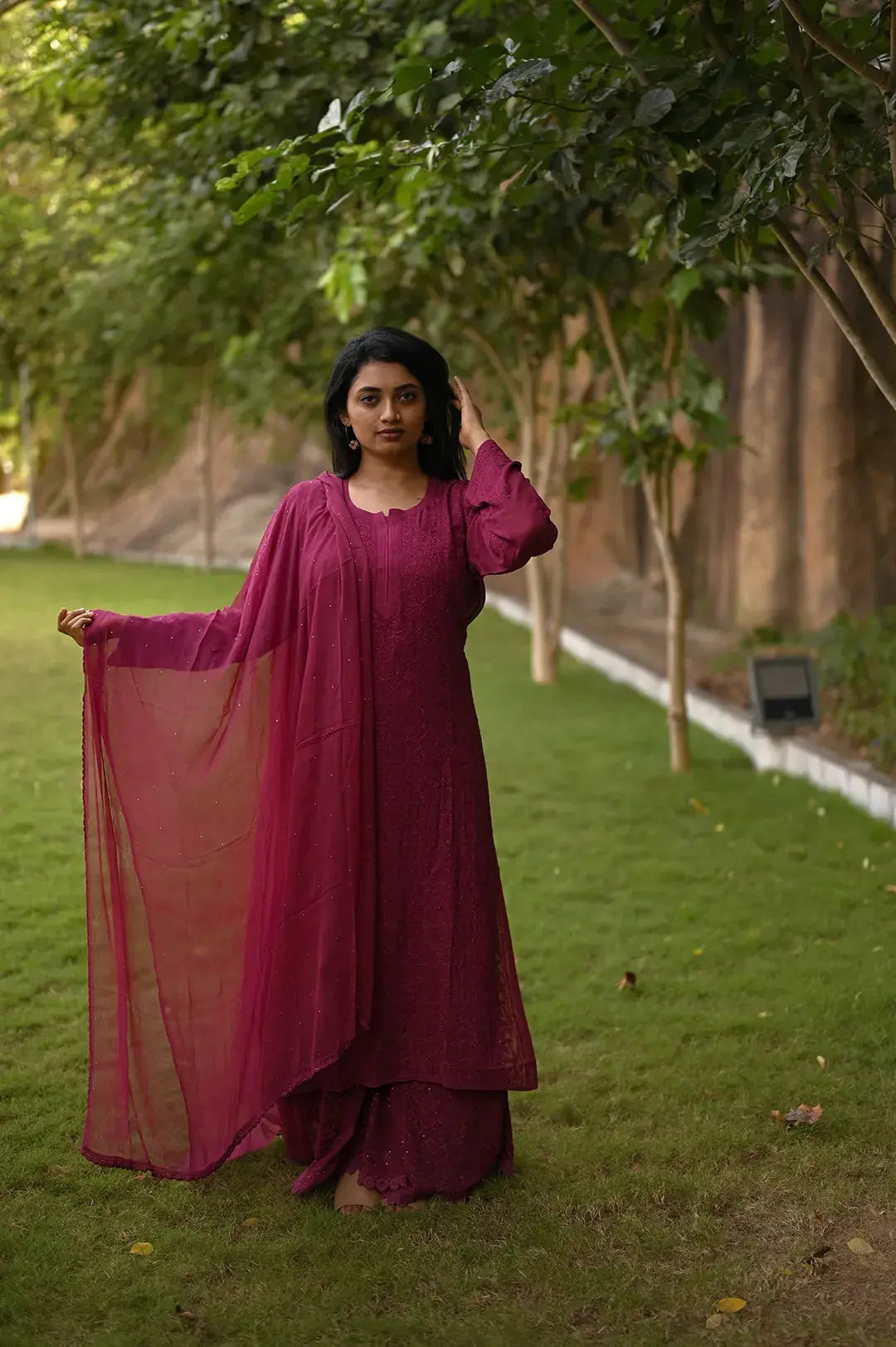 Viscose Plazzo Set - Berry Pink: Fashionable and Elegant Chikankari Attire