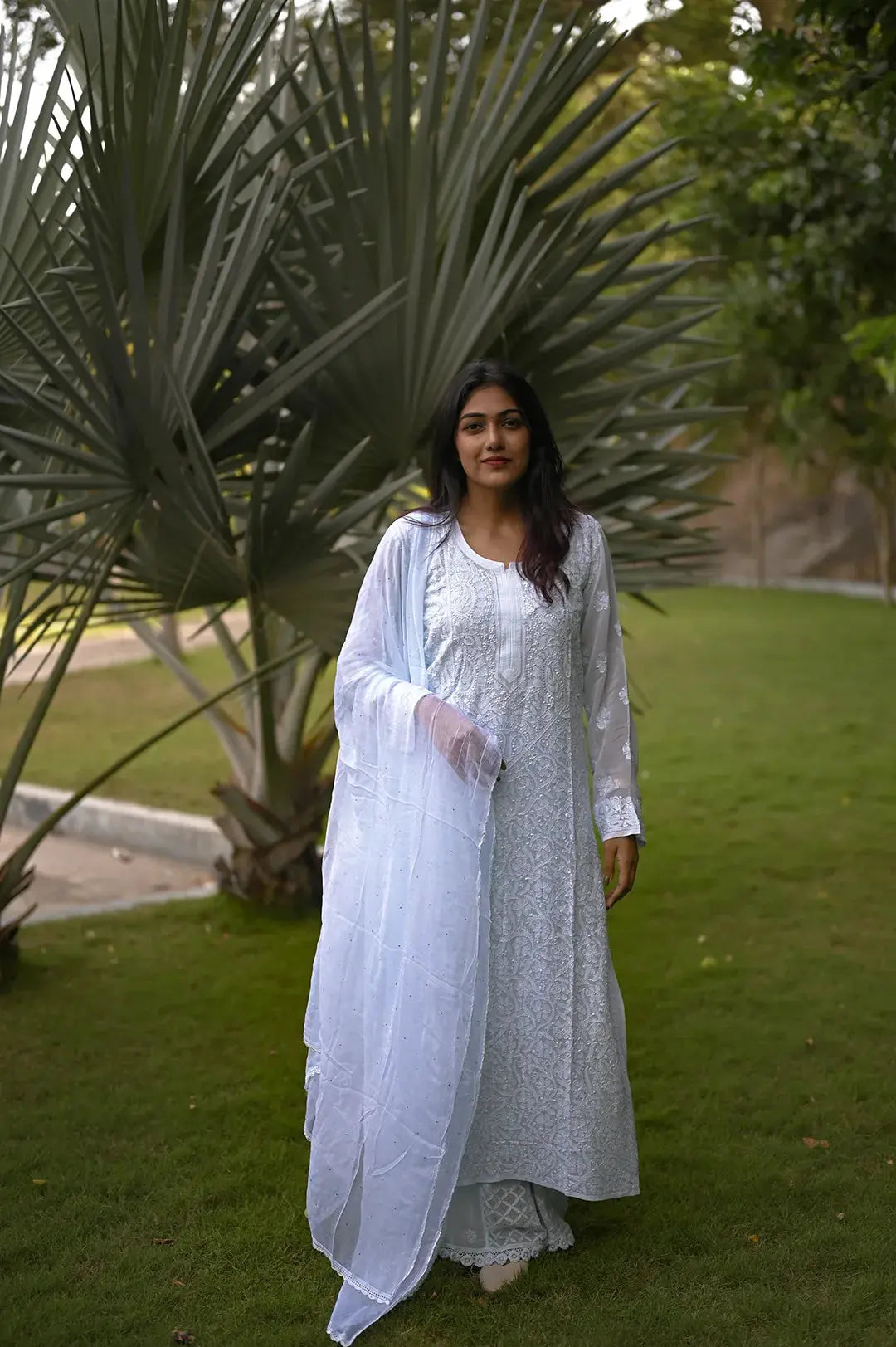 Viscose Kurti - Baby Blue - Lucknawi Chikankari