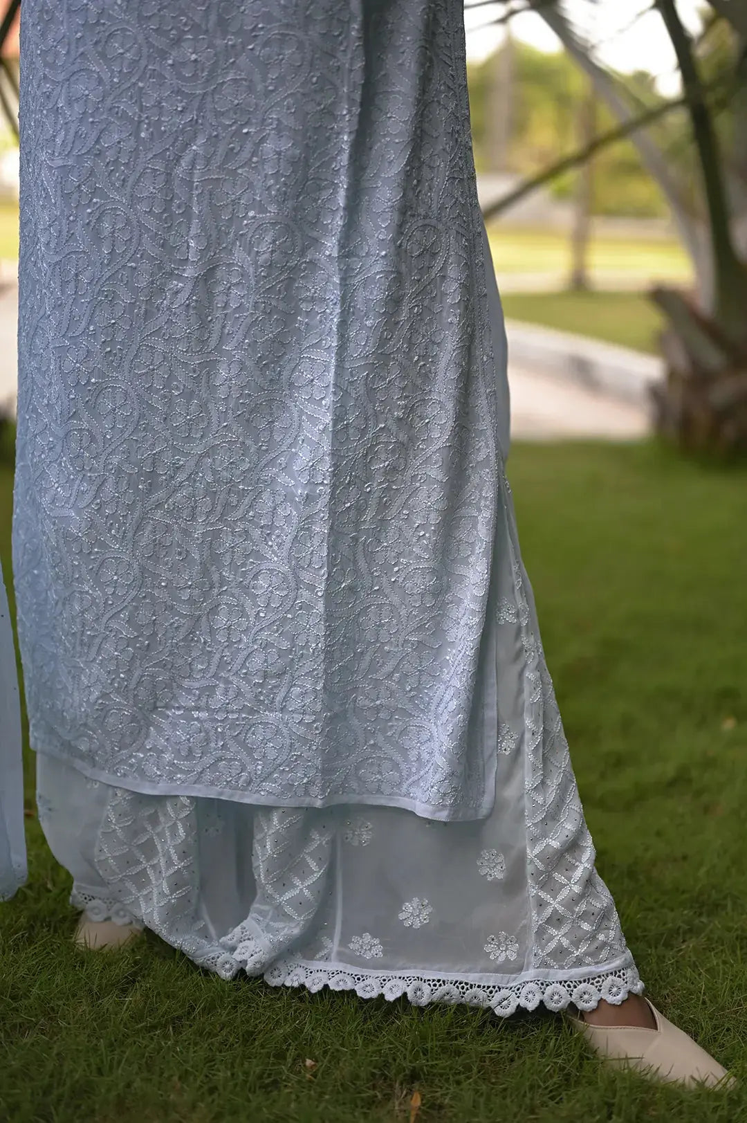 Viscose Plazzo Set - Baby Blue: Comfortable and Stylish Chikankari Ensemble