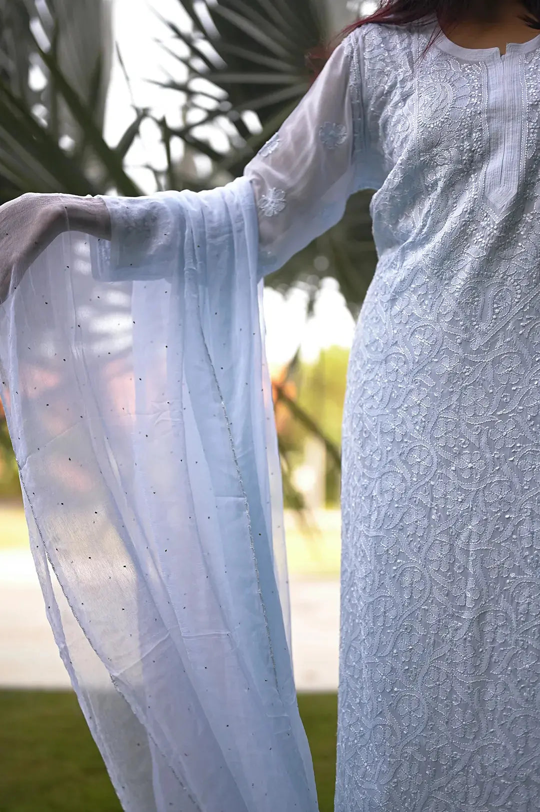 Viscose Plazzo Set - Baby Blue: Comfortable and Stylish Chikankari Ensemble