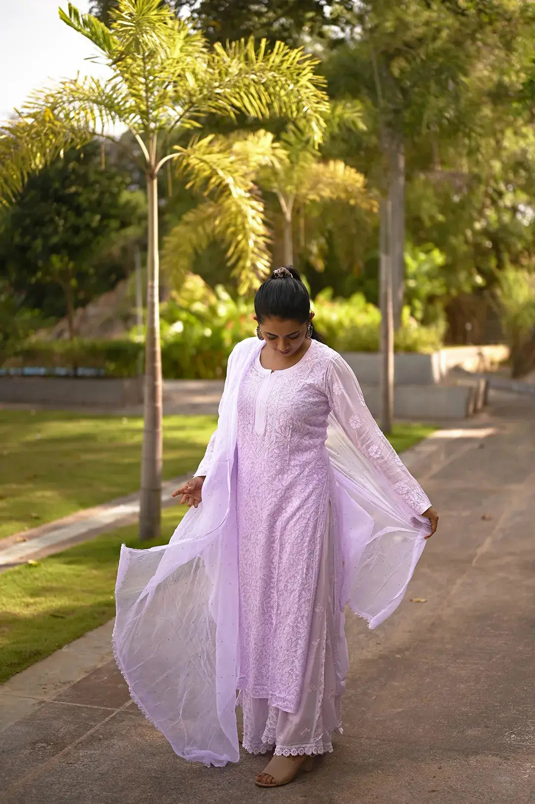 Viscose Plazzo Set - Lilac: Elegant and Sophisticated Chikankari Ensemble