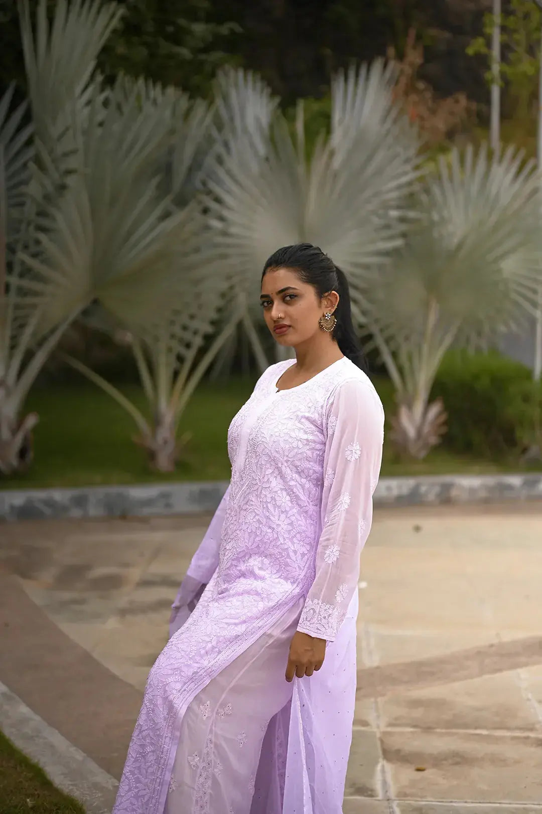 Viscose Plazzo Set - Lilac: Elegant and Sophisticated Chikankari Ensemble