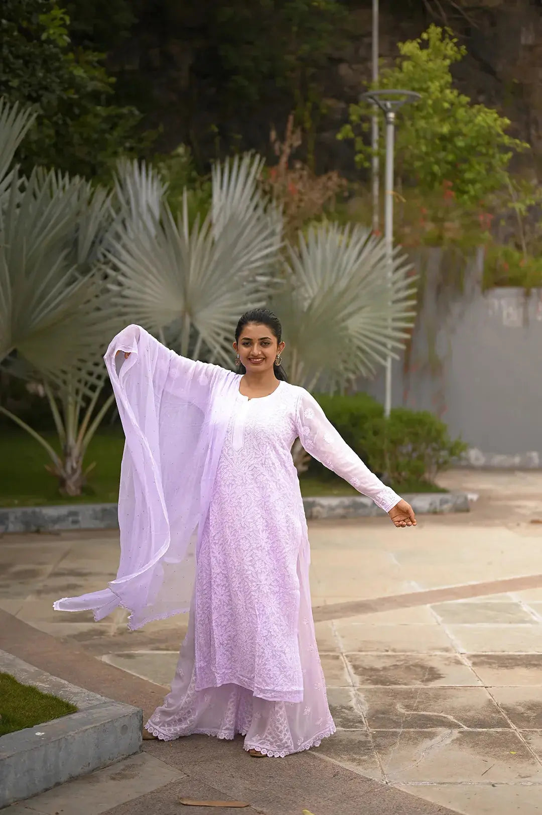 Viscose Plazzo Set - Lilac: Elegant and Sophisticated Chikankari Ensemble