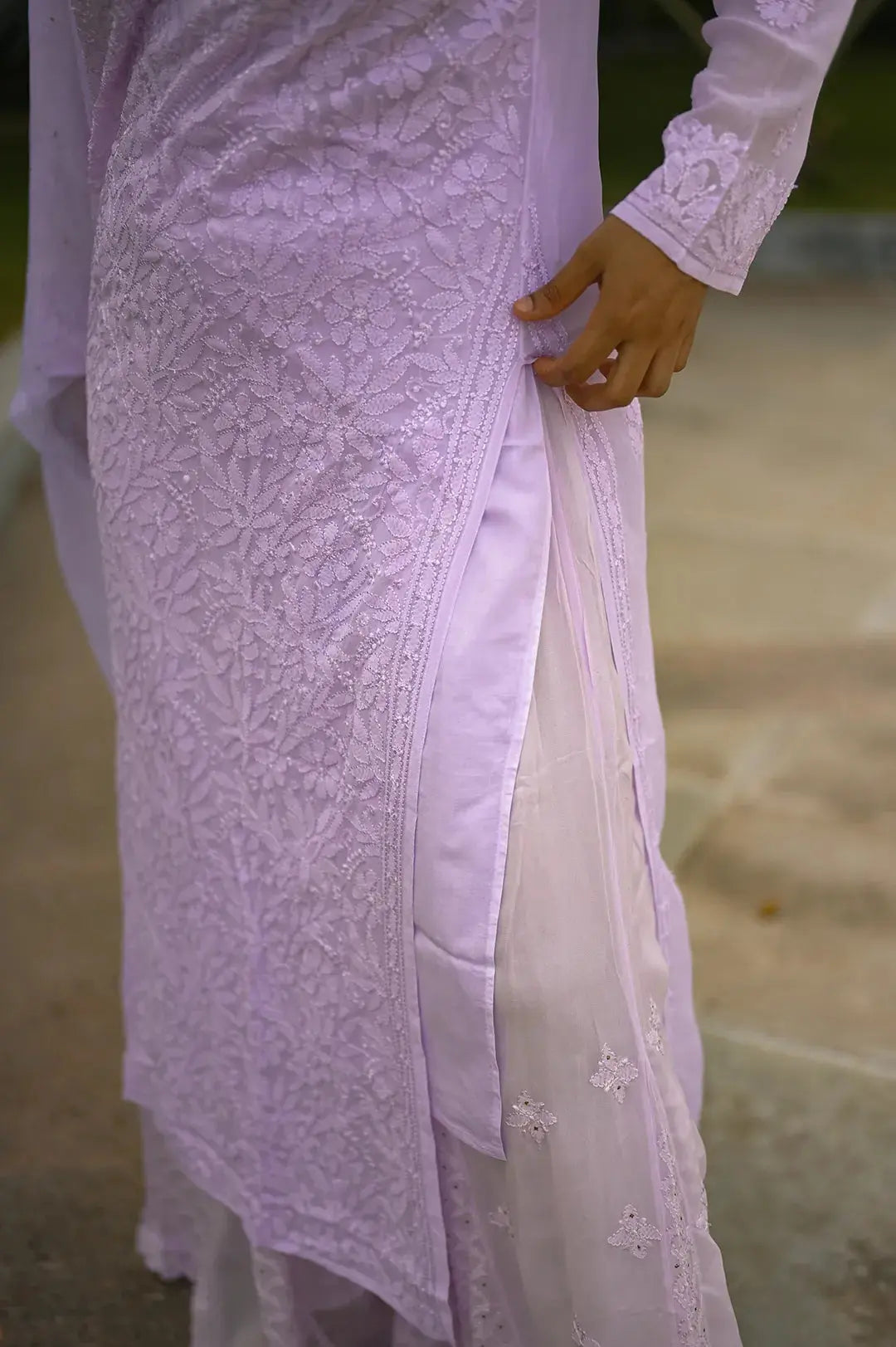 Viscose Plazzo Set - Lilac: Elegant and Sophisticated Chikankari Ensemble