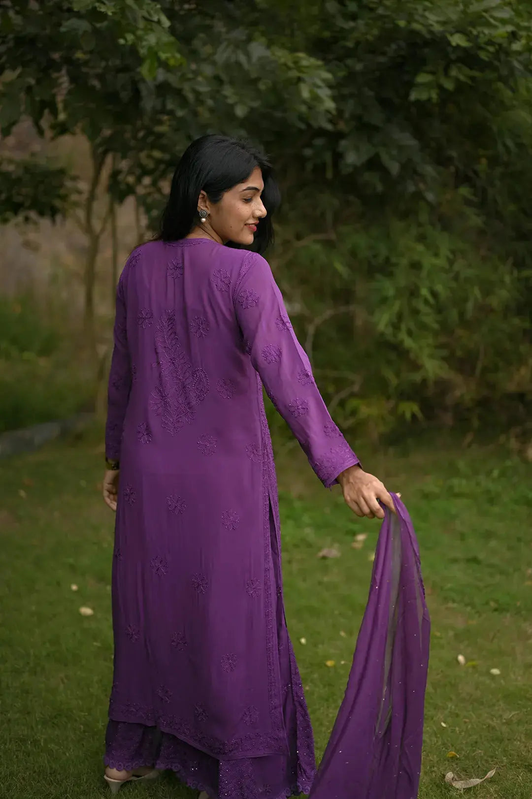 Viscose Plazzo Set - Lara's Purple: Regal and Elegant Chikankari Ensemble