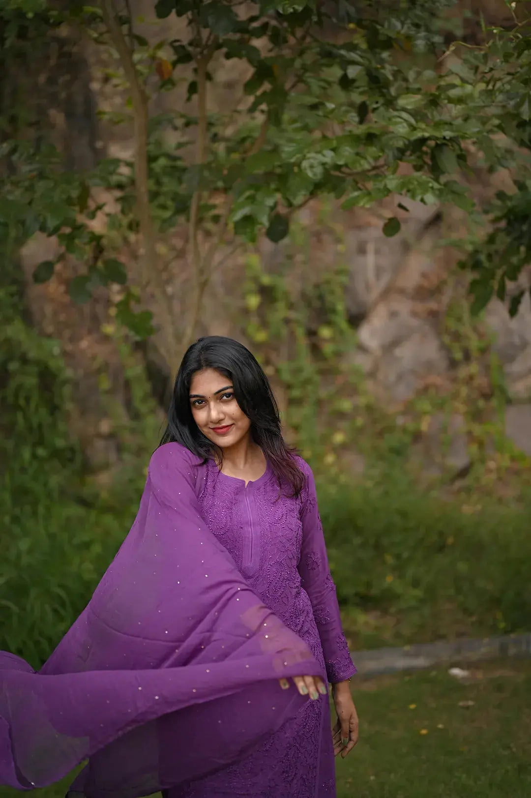 Viscose Plazzo Set - Lara's Purple: Regal and Elegant Chikankari Ensemble