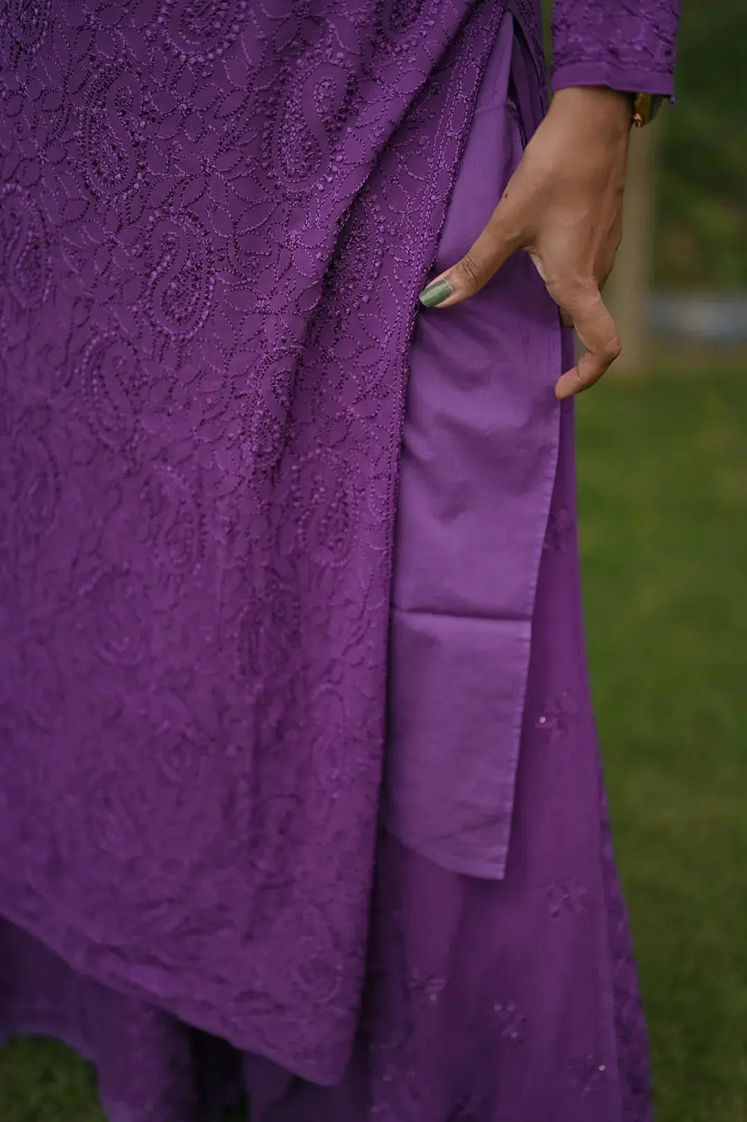 Viscose Plazzo Set - Lara's Purple: Regal and Elegant Chikankari Ensemble