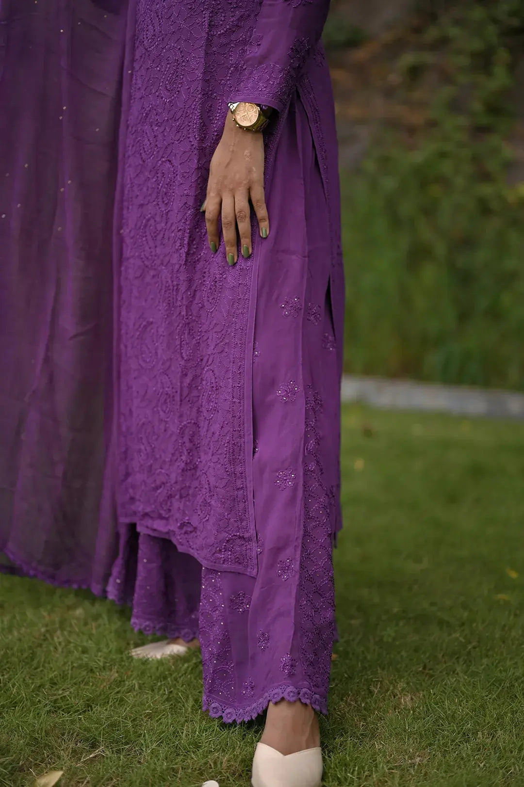 Viscose Plazzo Set - Lara's Purple: Regal and Elegant Chikankari Ensemble