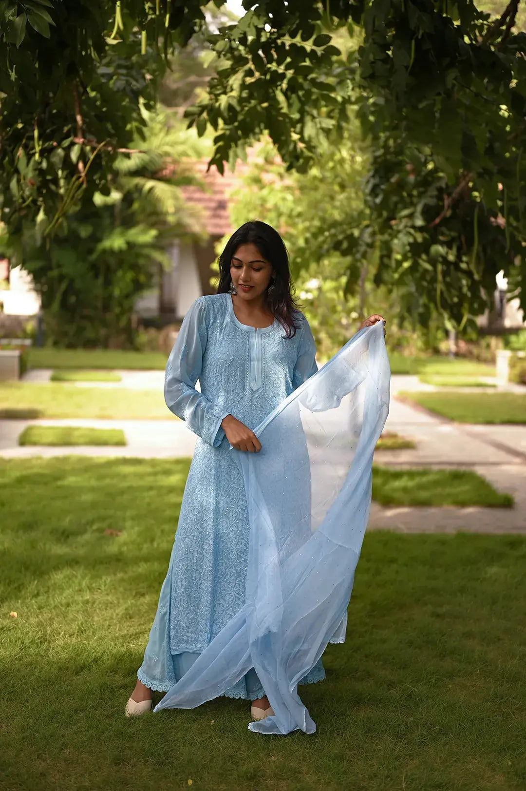 Viscose Kurti - Blue - Lucknawi Chikankari