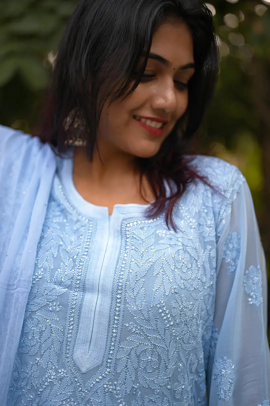 Viscose Plazzo Set - Blue: Elegant and Stylish Chikankari Attire