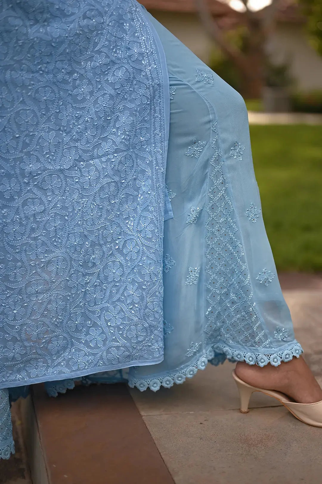 Viscose Plazzo Set - Blue: Elegant and Stylish Chikankari Attire