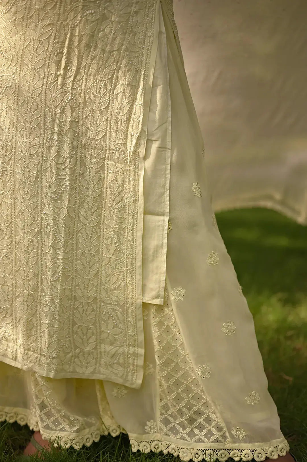 Viscose Plazzo Set - Lemon Yellow: Bright and Cheerful Chikankari Outfit