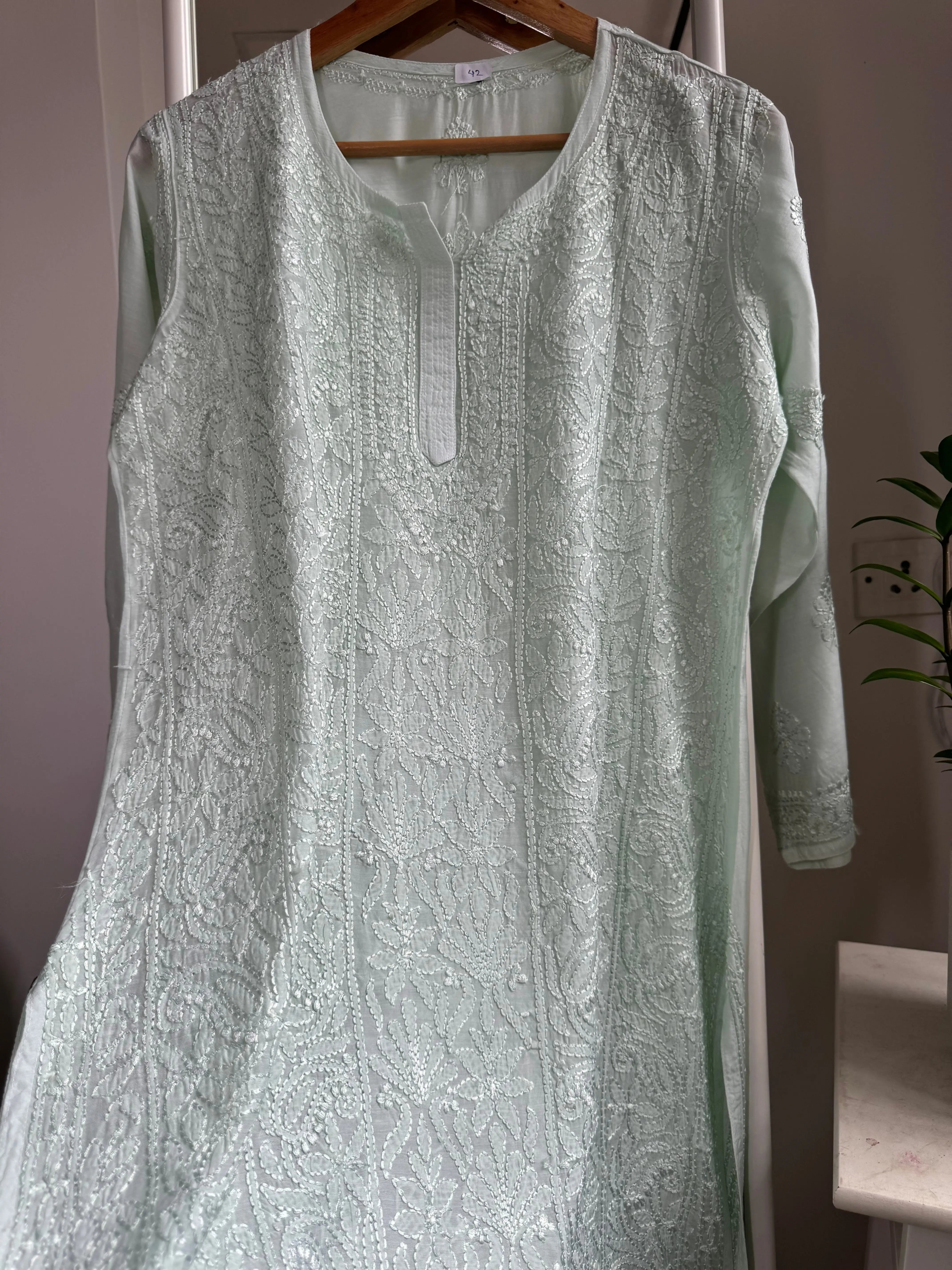 Chikankari Muslin short Top in Green ARIAA CHIKANKARI 