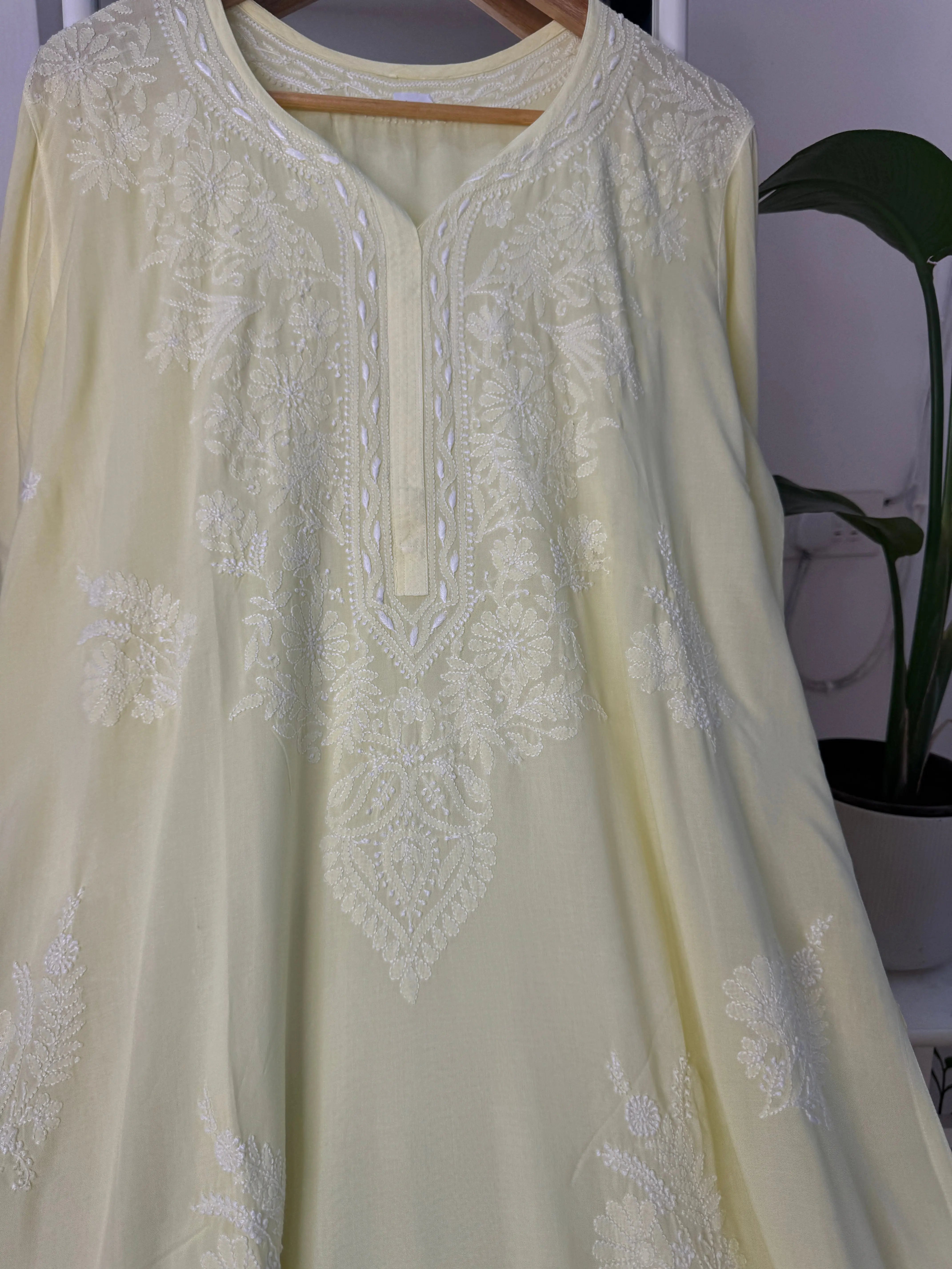 Premium Modal Chikankari Cotton Kurti - Yellow - Noor Collection ARIAA CHIKANKARI 