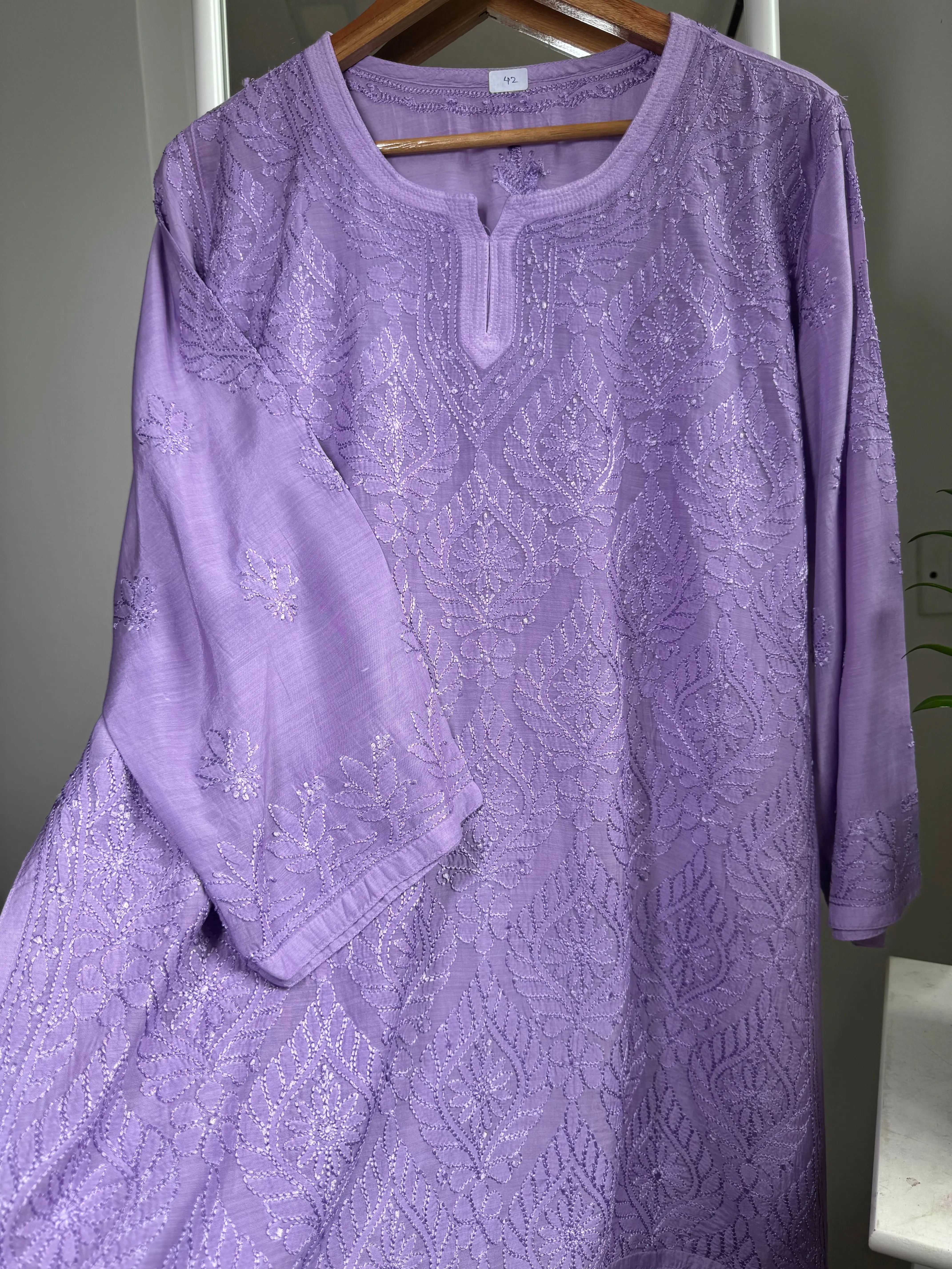 Chikankari Muslin short Top in Lavander ARIAA CHIKANKARI 