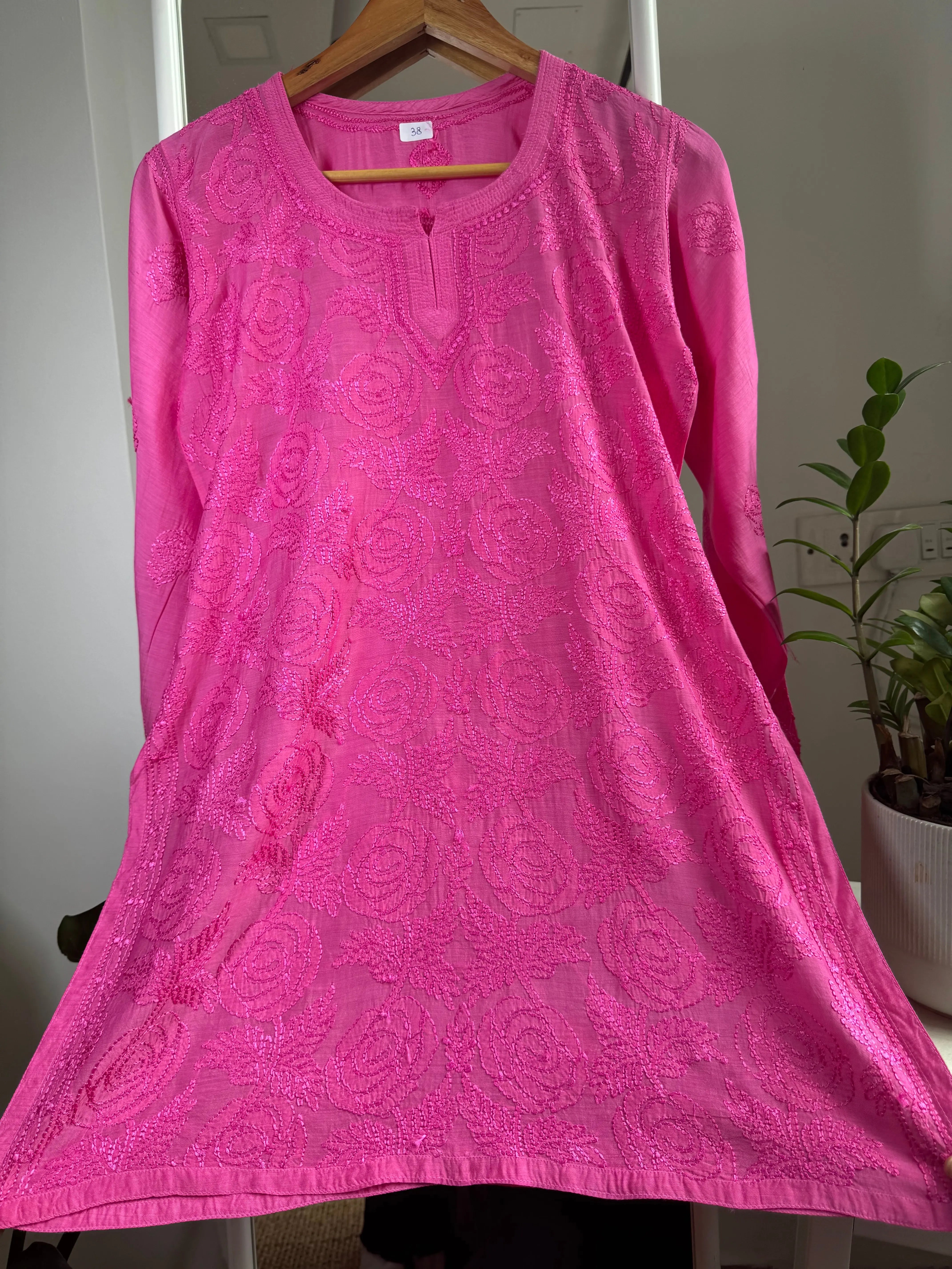 Chikankari Muslin short Top in hot Pink ARIAA CHIKANKARI 