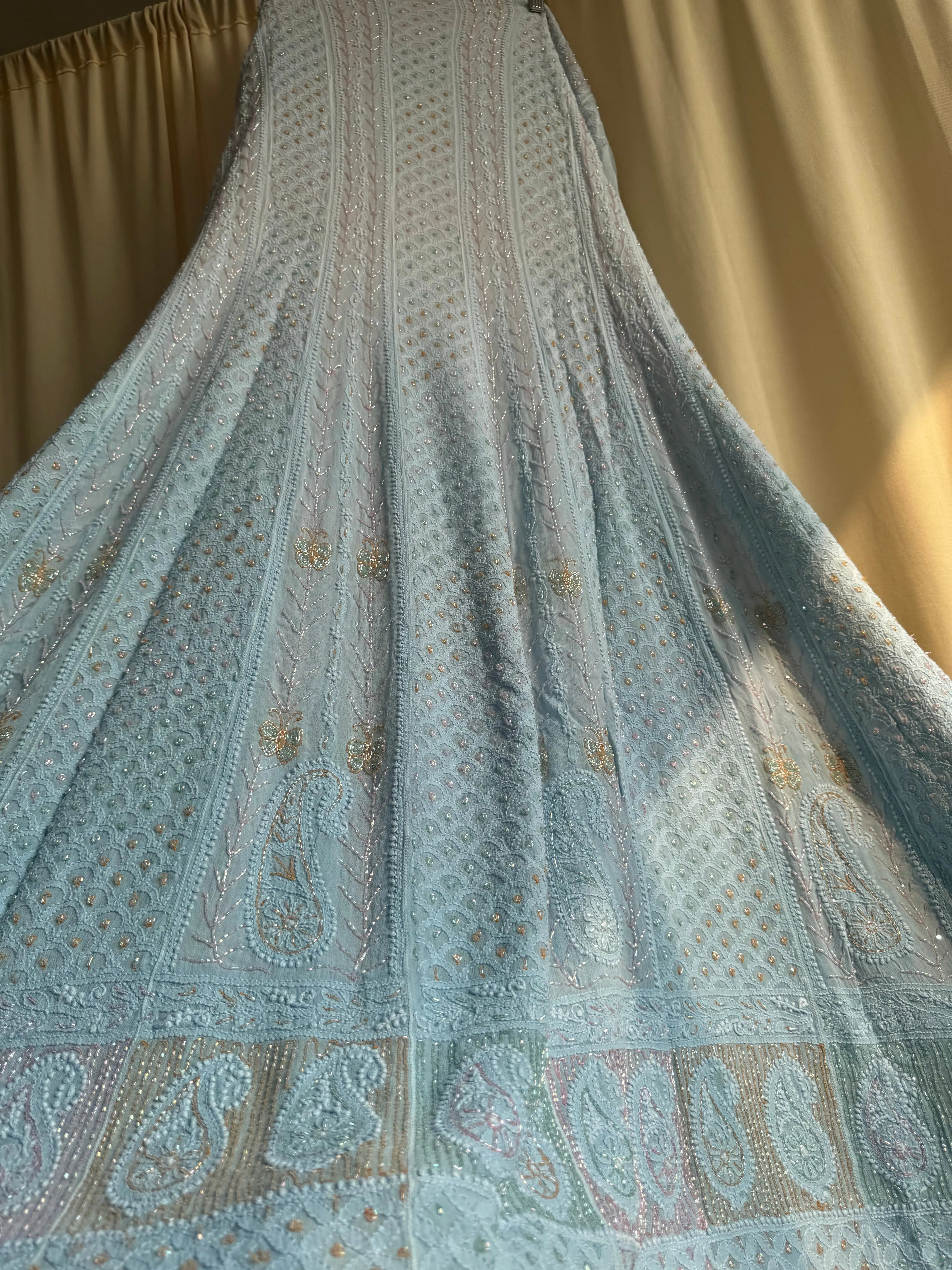 Viscose Anarkali - Semi Stitched - Pearl Work - Blue Ombre ARIAA CHIKANKARI 