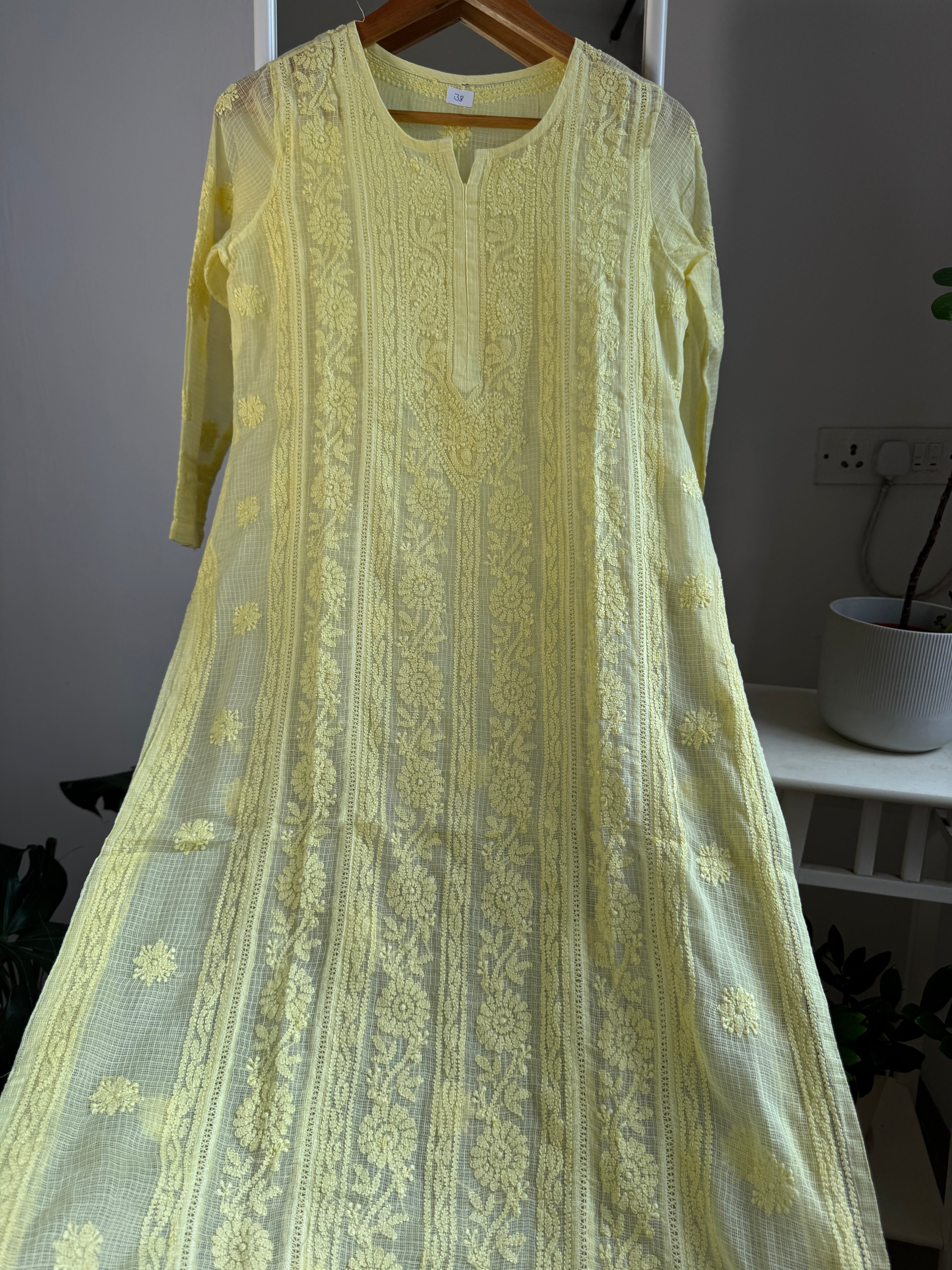 Kota Soft Cotton Chikankari Kurti - Lemon Yellow - CHAND Collection ARIAA CHIKANKARI 