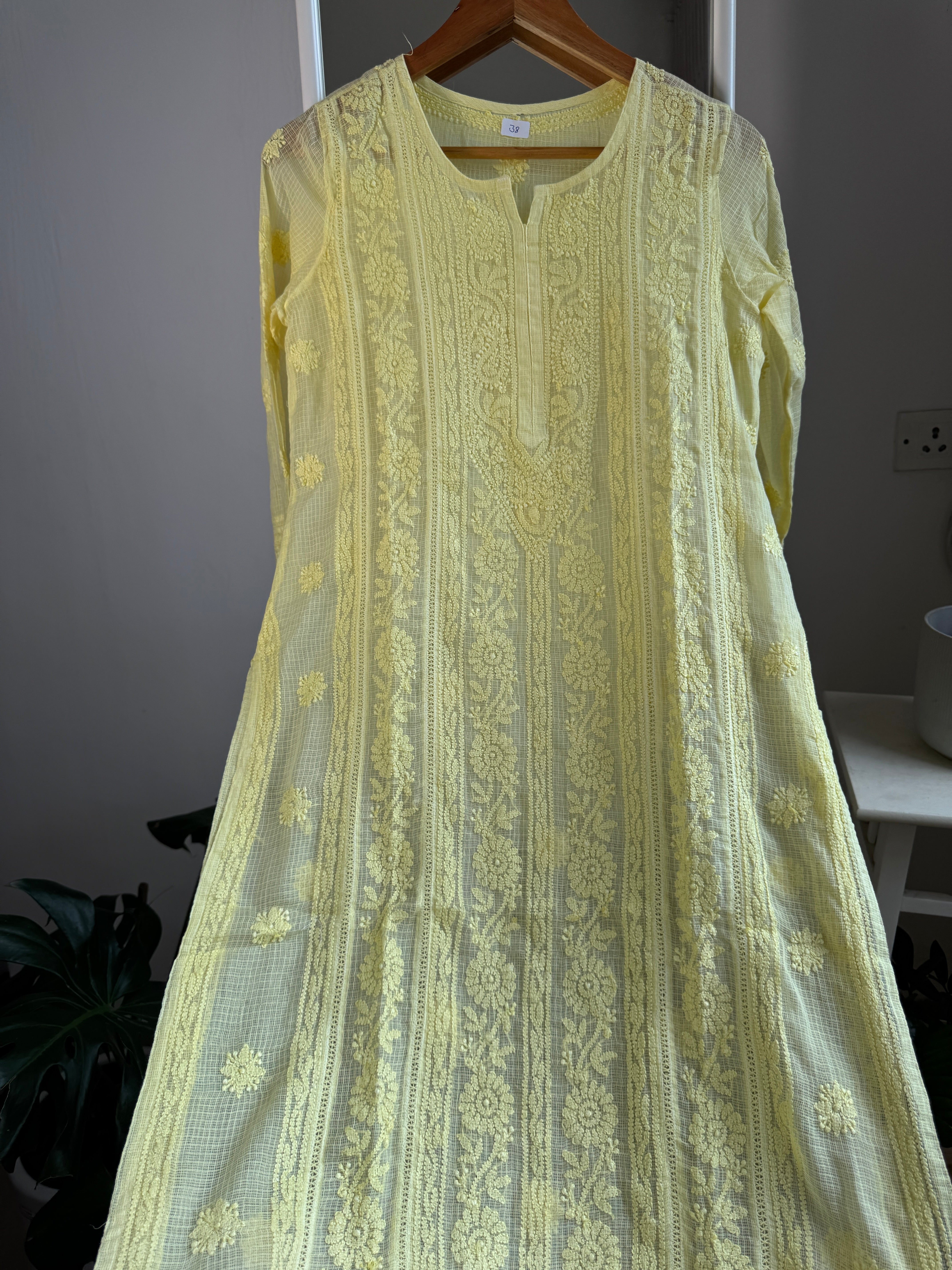 Kota Soft Cotton Chikankari Kurti - Lemon Yellow - CHAND Collection ARIAA CHIKANKARI 