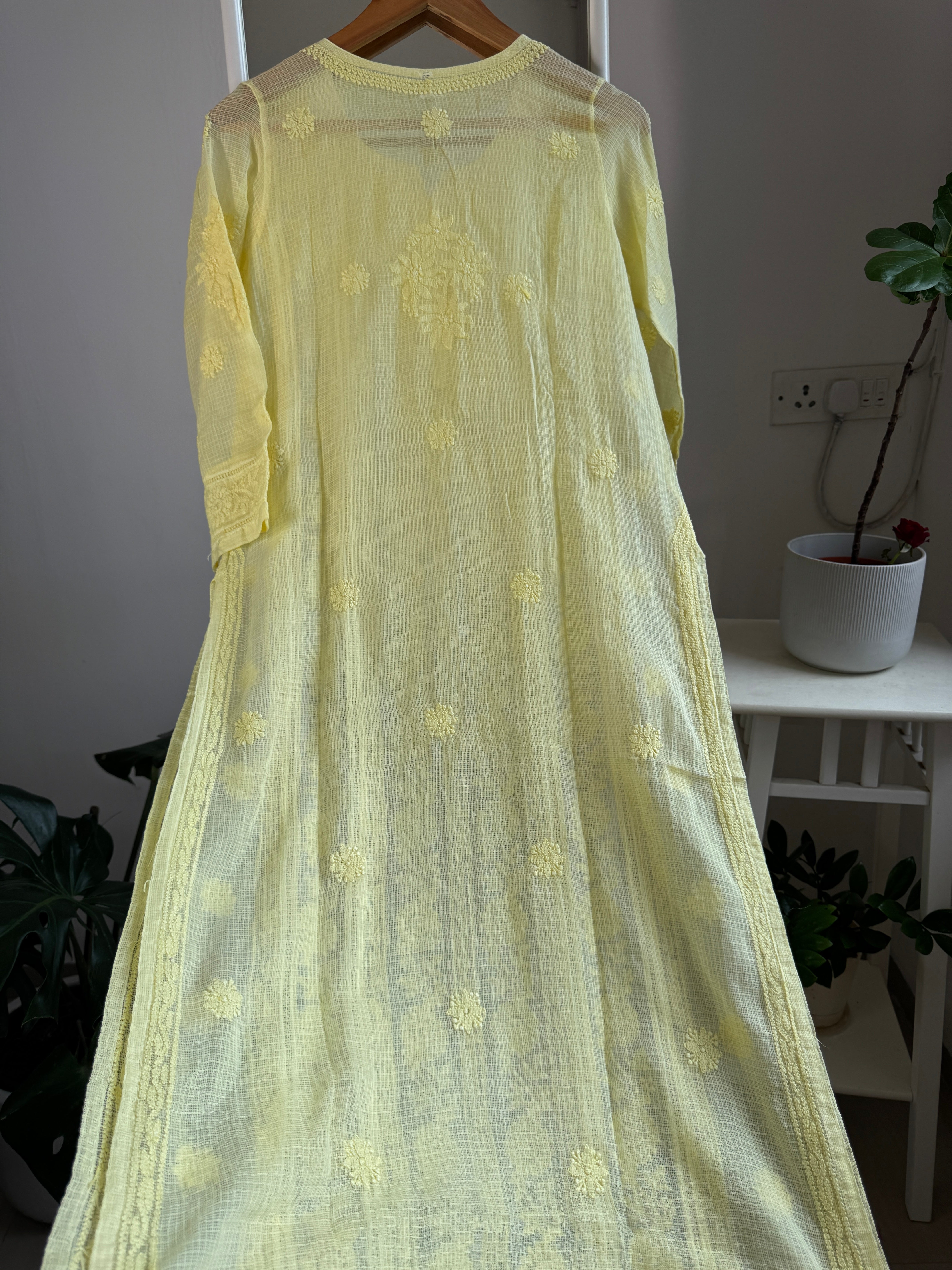Kota Soft Cotton Chikankari Kurti - Lemon Yellow - CHAND Collection ARIAA CHIKANKARI 