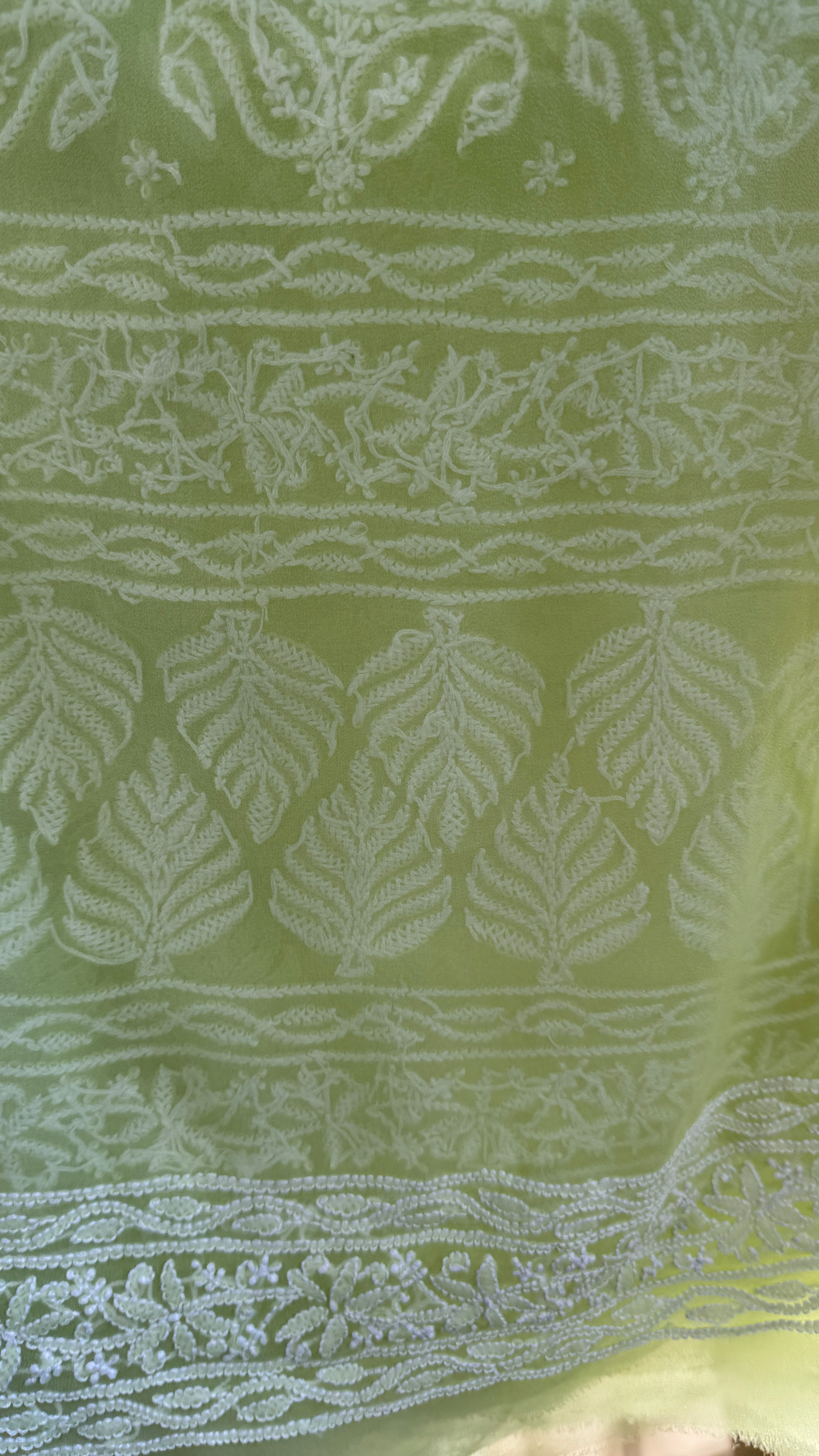 Georgette Chikankari saree in Apple Green