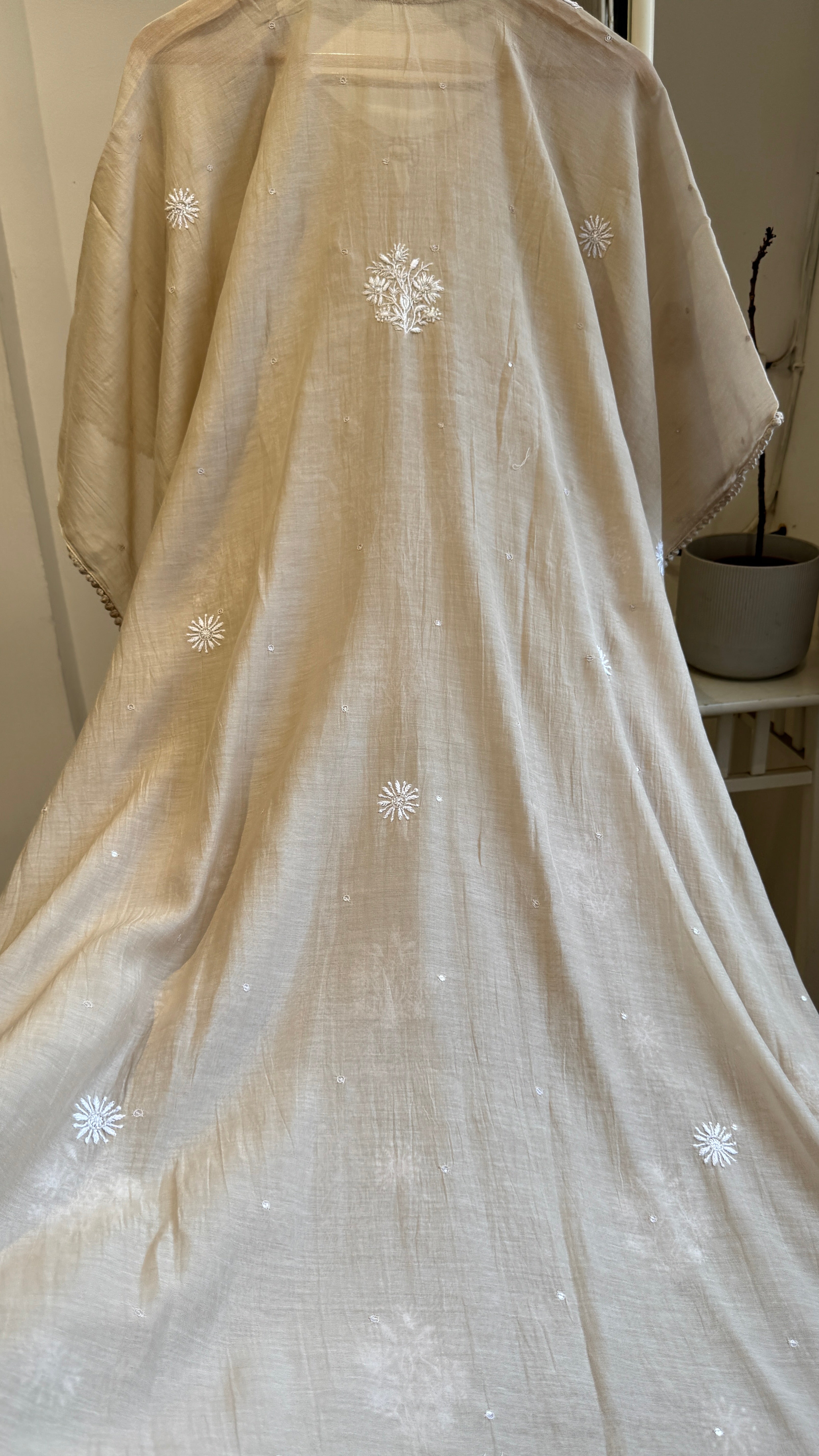 Mul Chanderi Chikankari Kaftan - Beige