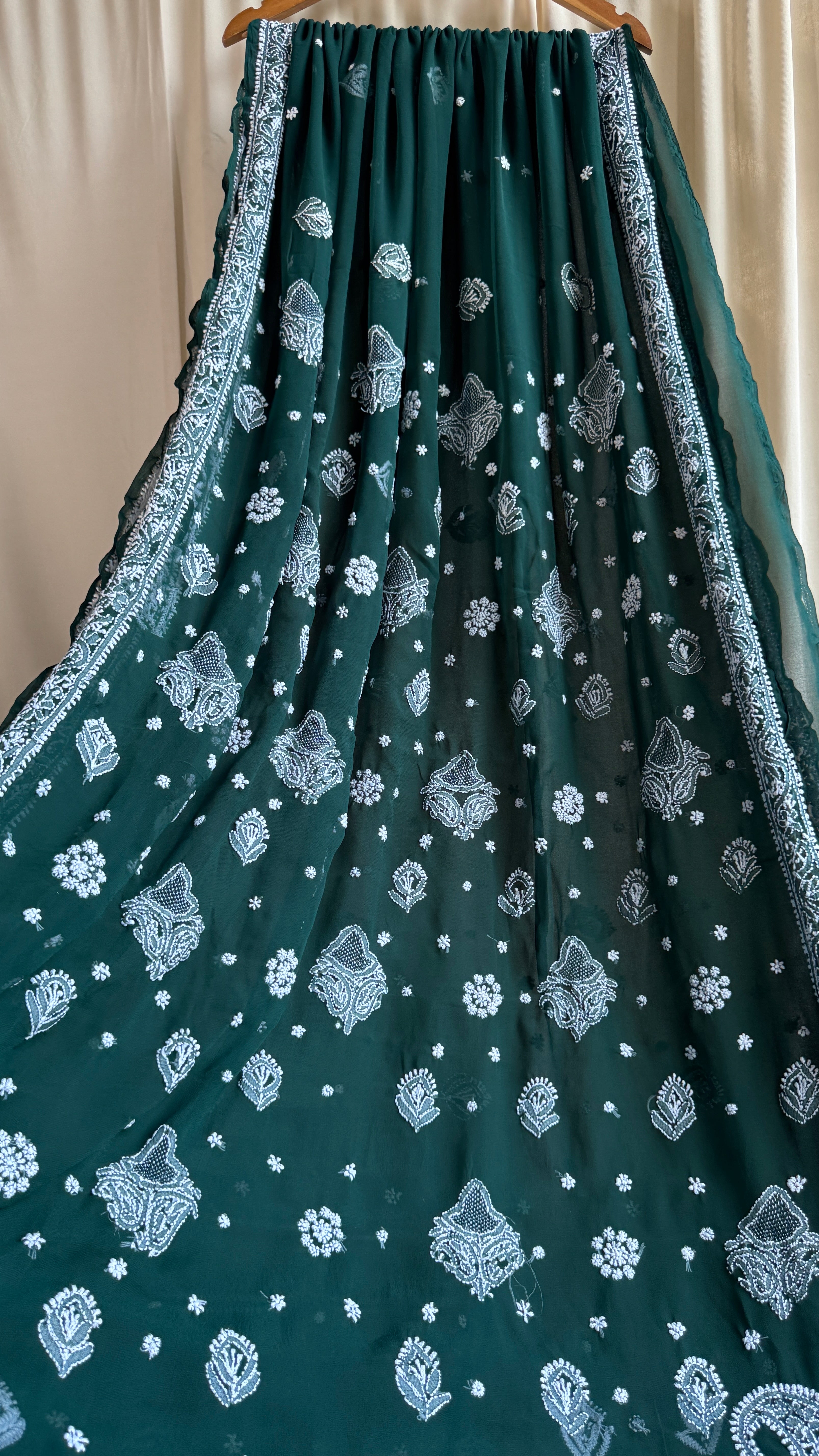 Georgette Chikankari saree in Pine green