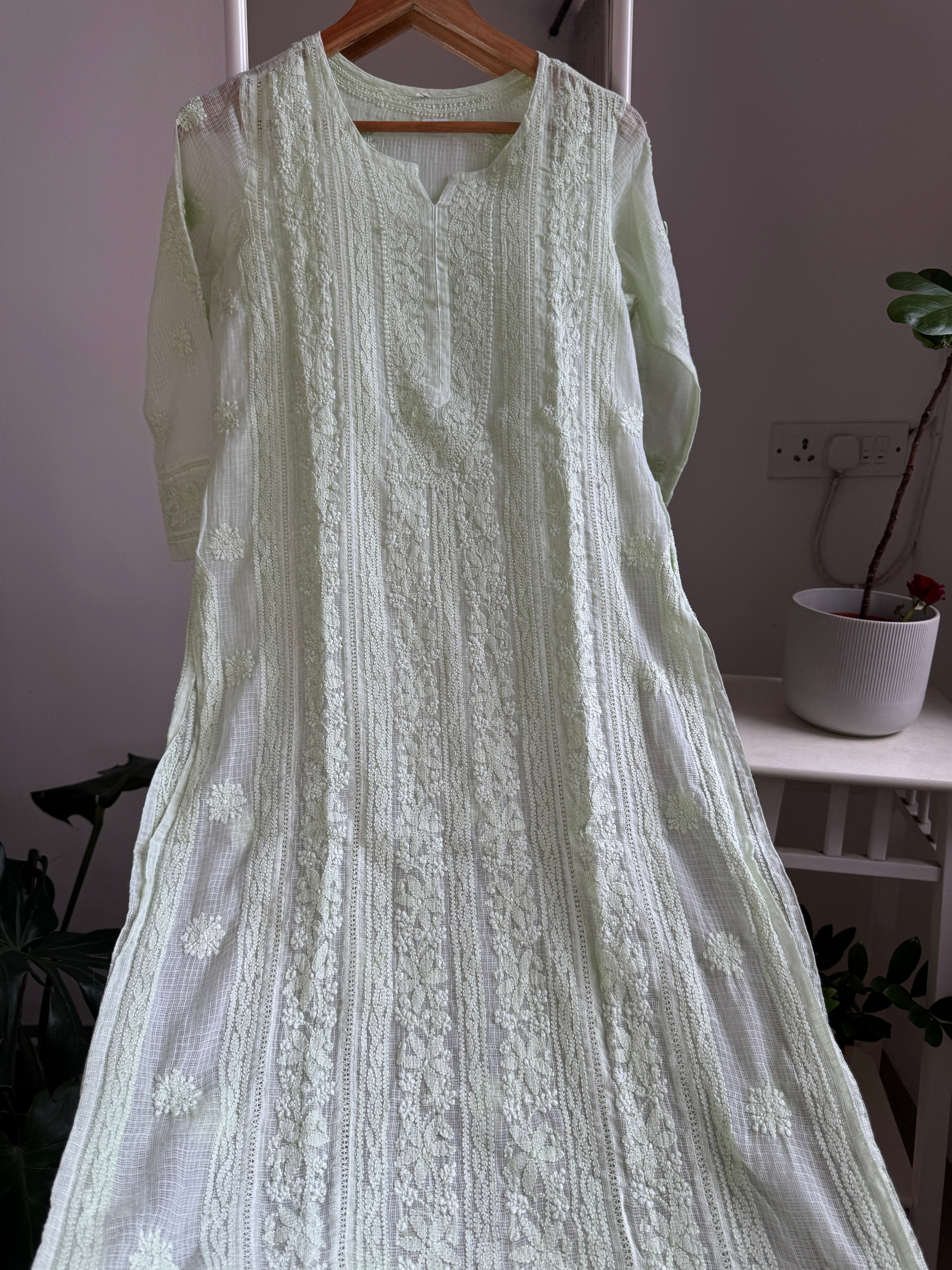Kota Soft Cotton Chikankari Kurti - Light Green - CHAND Collection (Copy) ARIAA CHIKANKARI 
