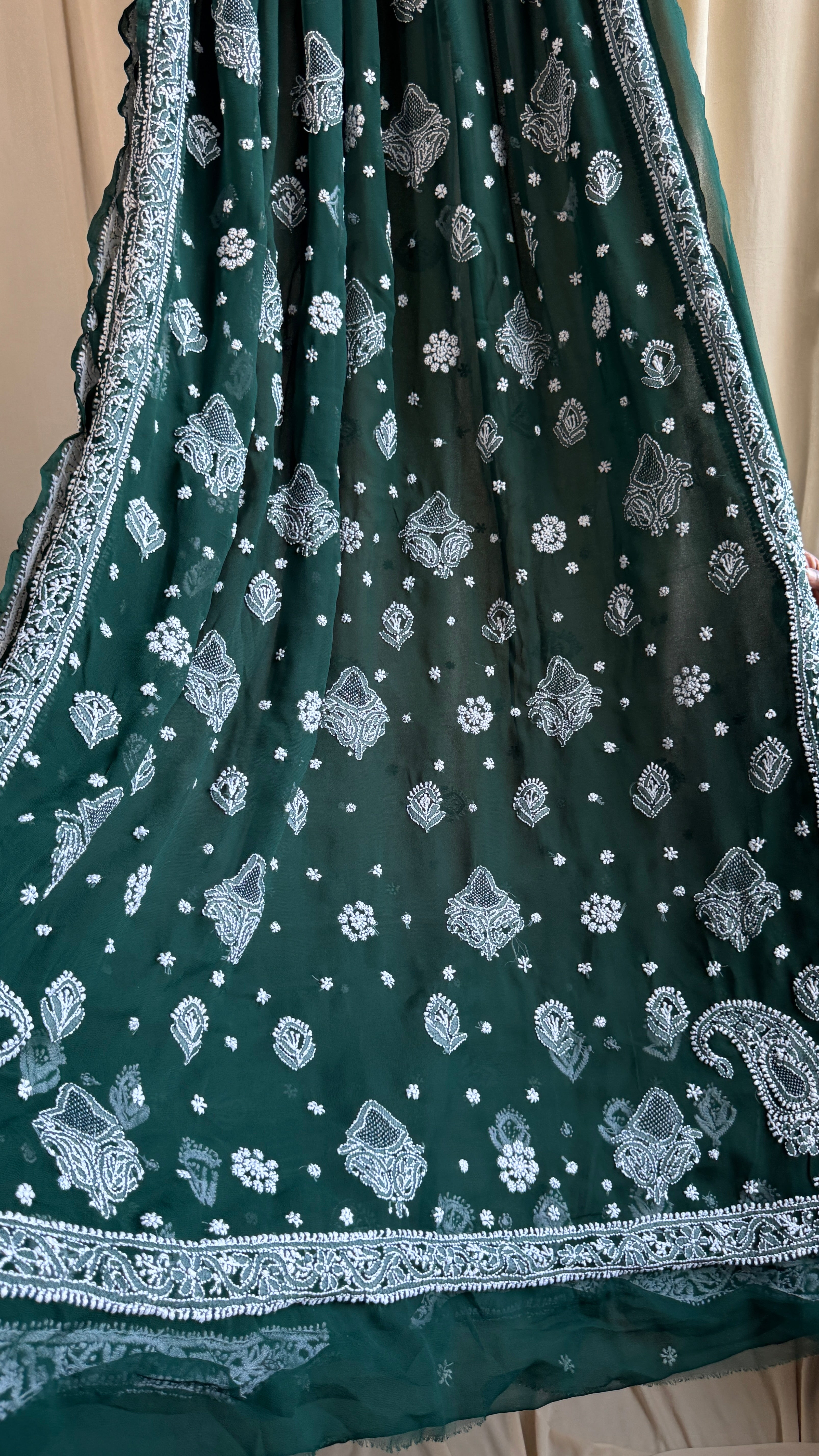 Georgette Chikankari saree in Pine green
