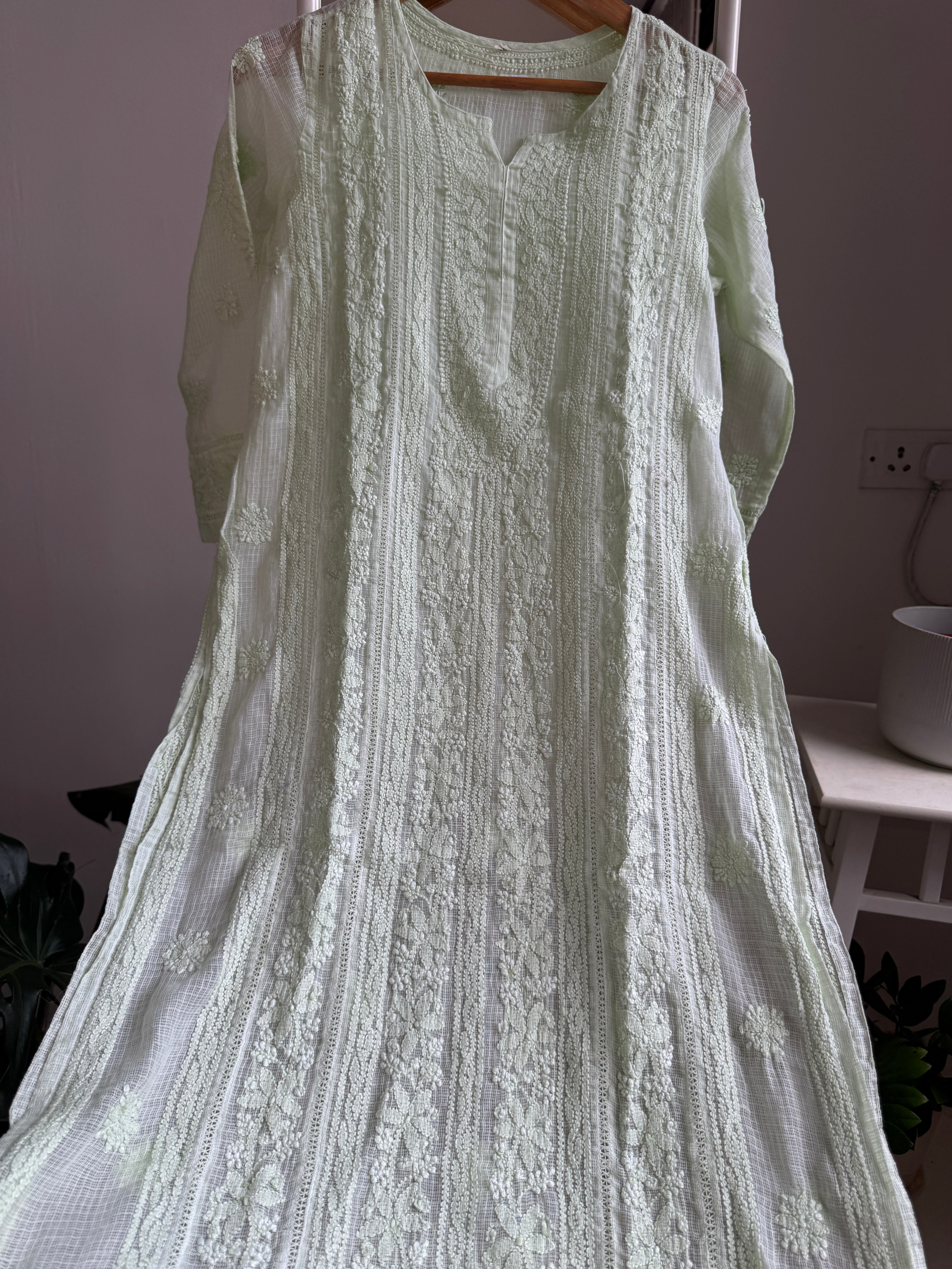 Kota Soft Cotton Chikankari Kurti - Light Green - CHAND Collection (Copy) ARIAA CHIKANKARI 