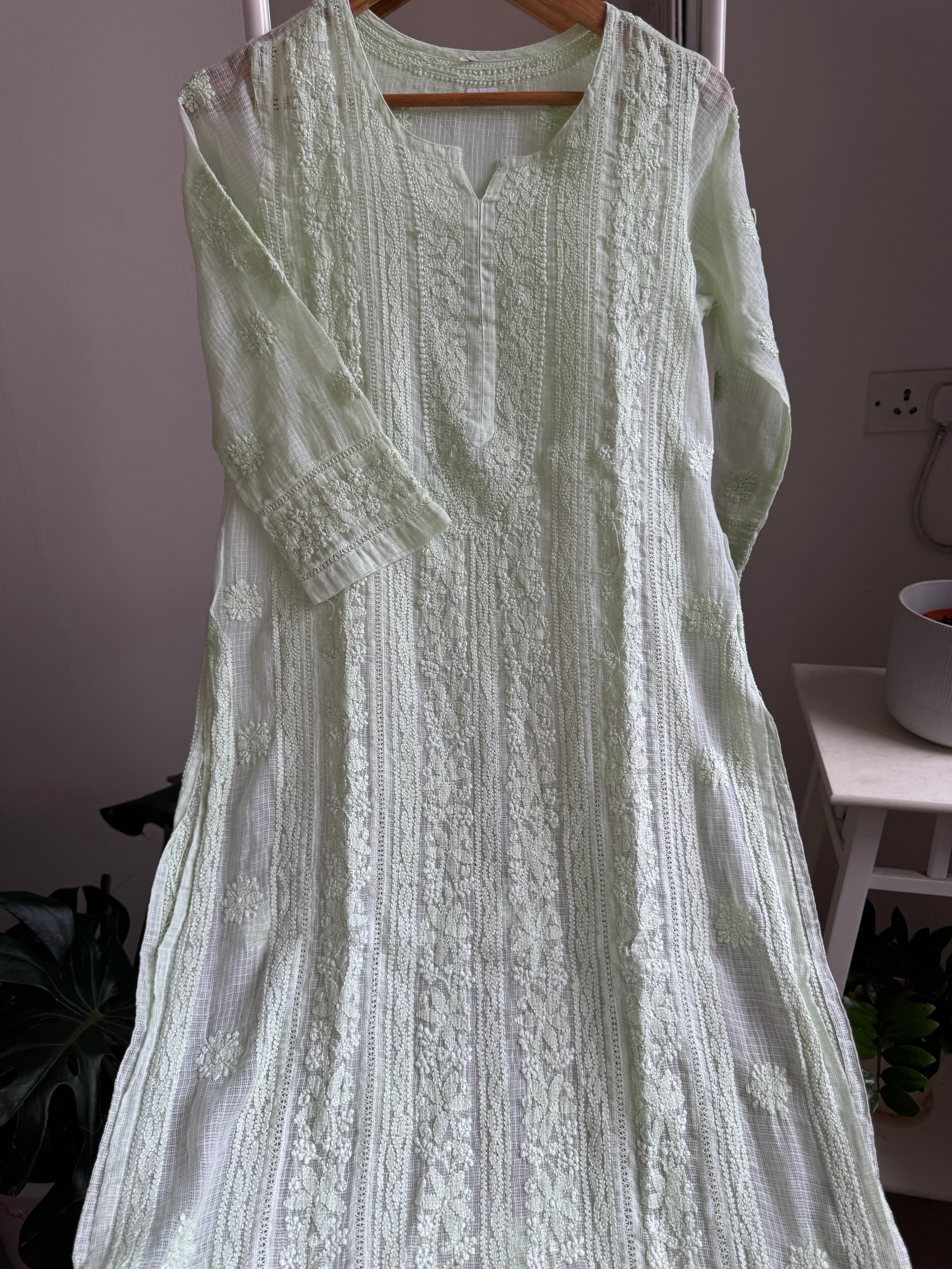 Kota Soft Cotton Chikankari Kurti - Light Green - CHAND Collection (Copy) ARIAA CHIKANKARI 