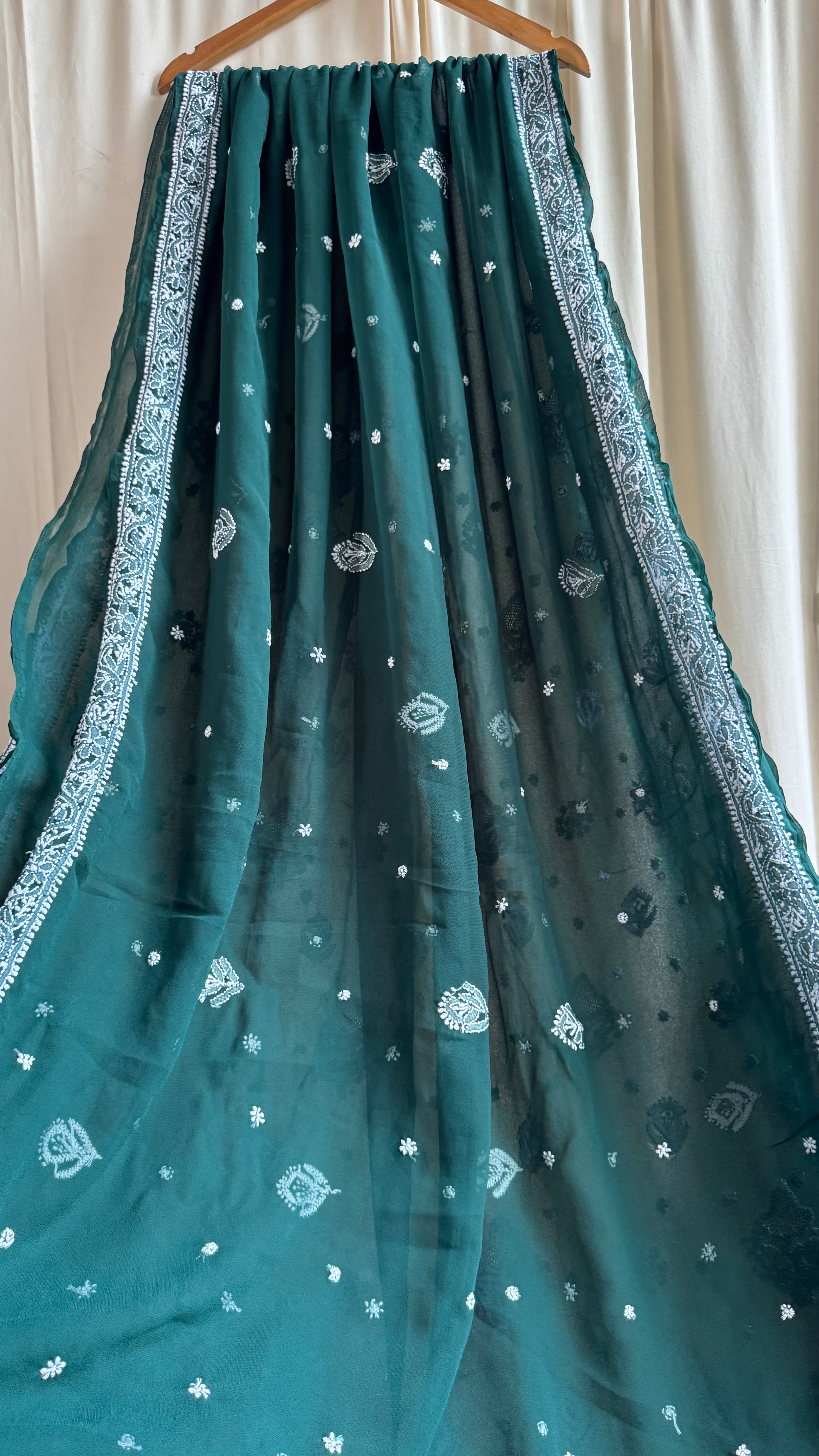 Georgette Chikankari saree in Pine green