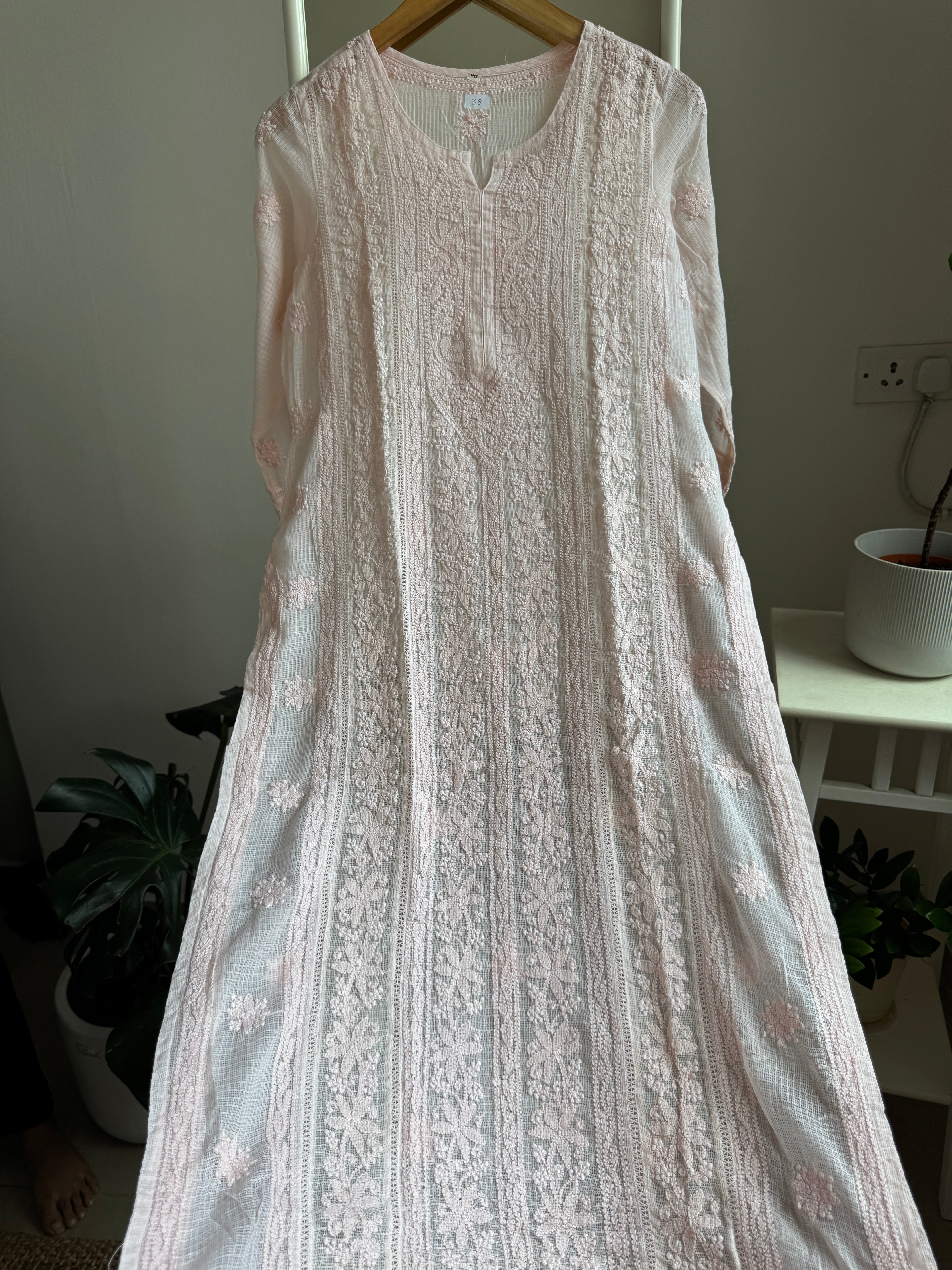 Kota Soft Cotton Chikankari Kurti - Pale Pink - CHAND Collection ARIAA CHIKANKARI 