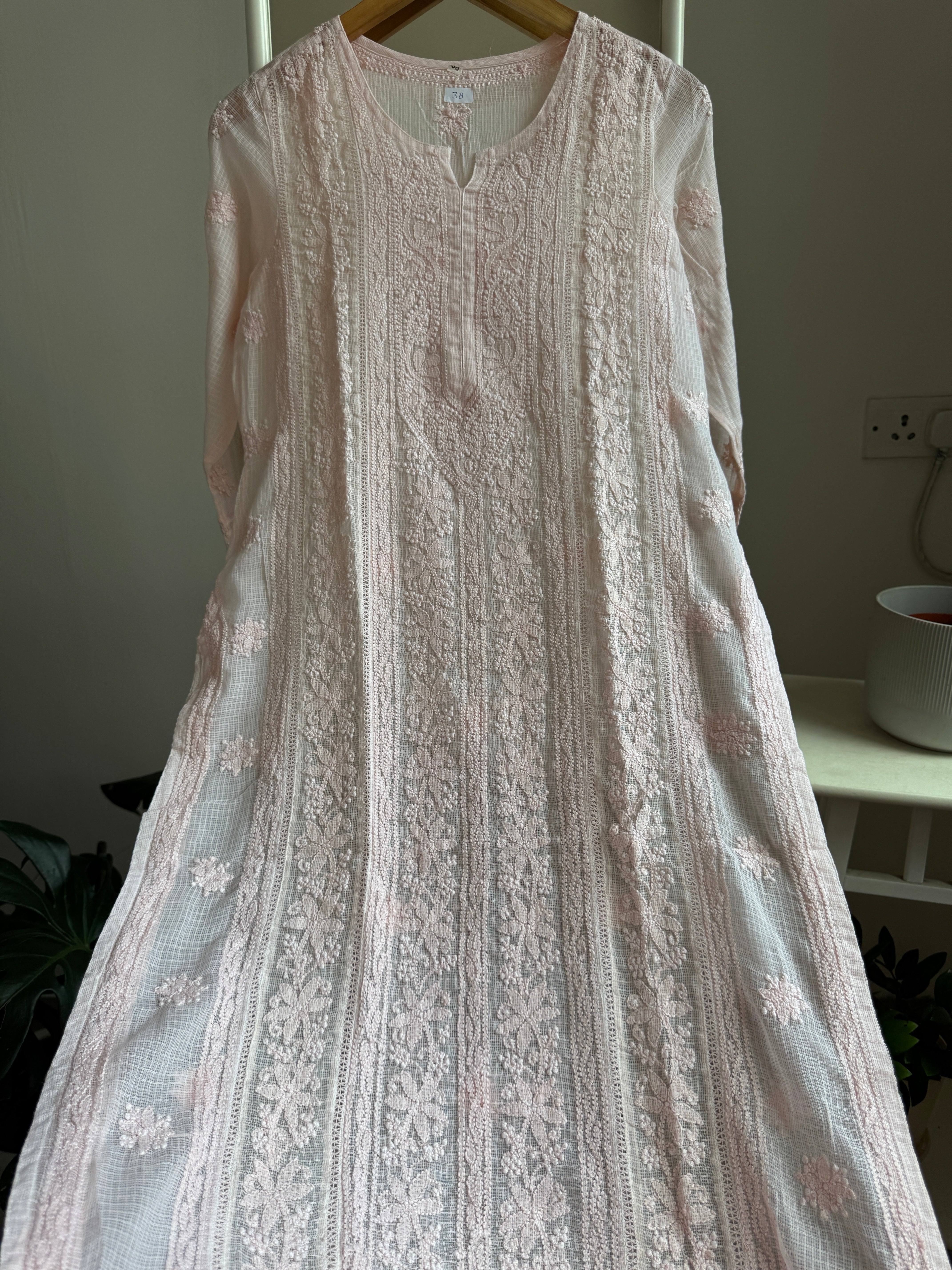 Kota Soft Cotton Chikankari Kurti - Pale Pink - CHAND Collection ARIAA CHIKANKARI 