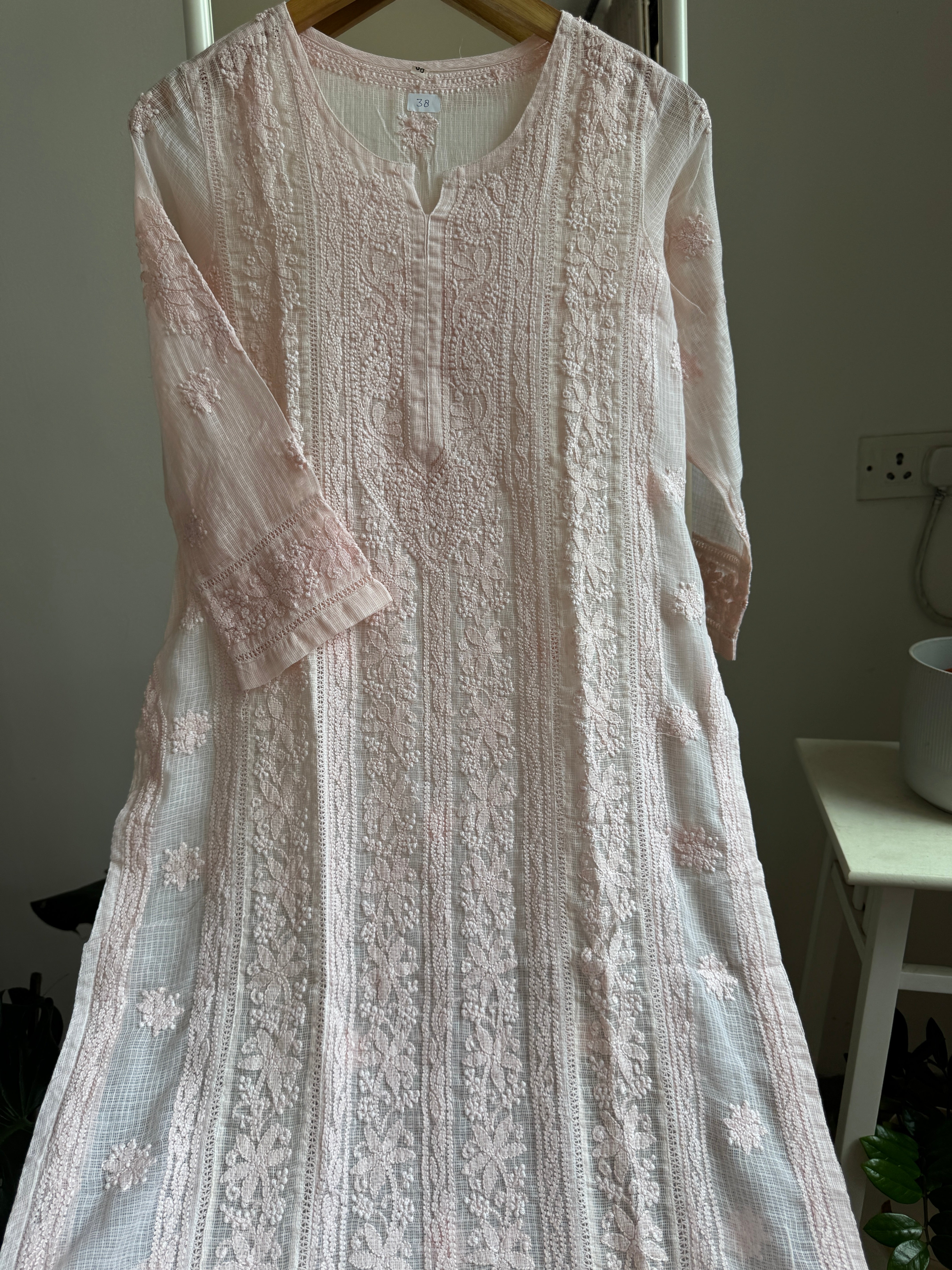 Kota Soft Cotton Chikankari Kurti - Pale Pink - CHAND Collection ARIAA CHIKANKARI 