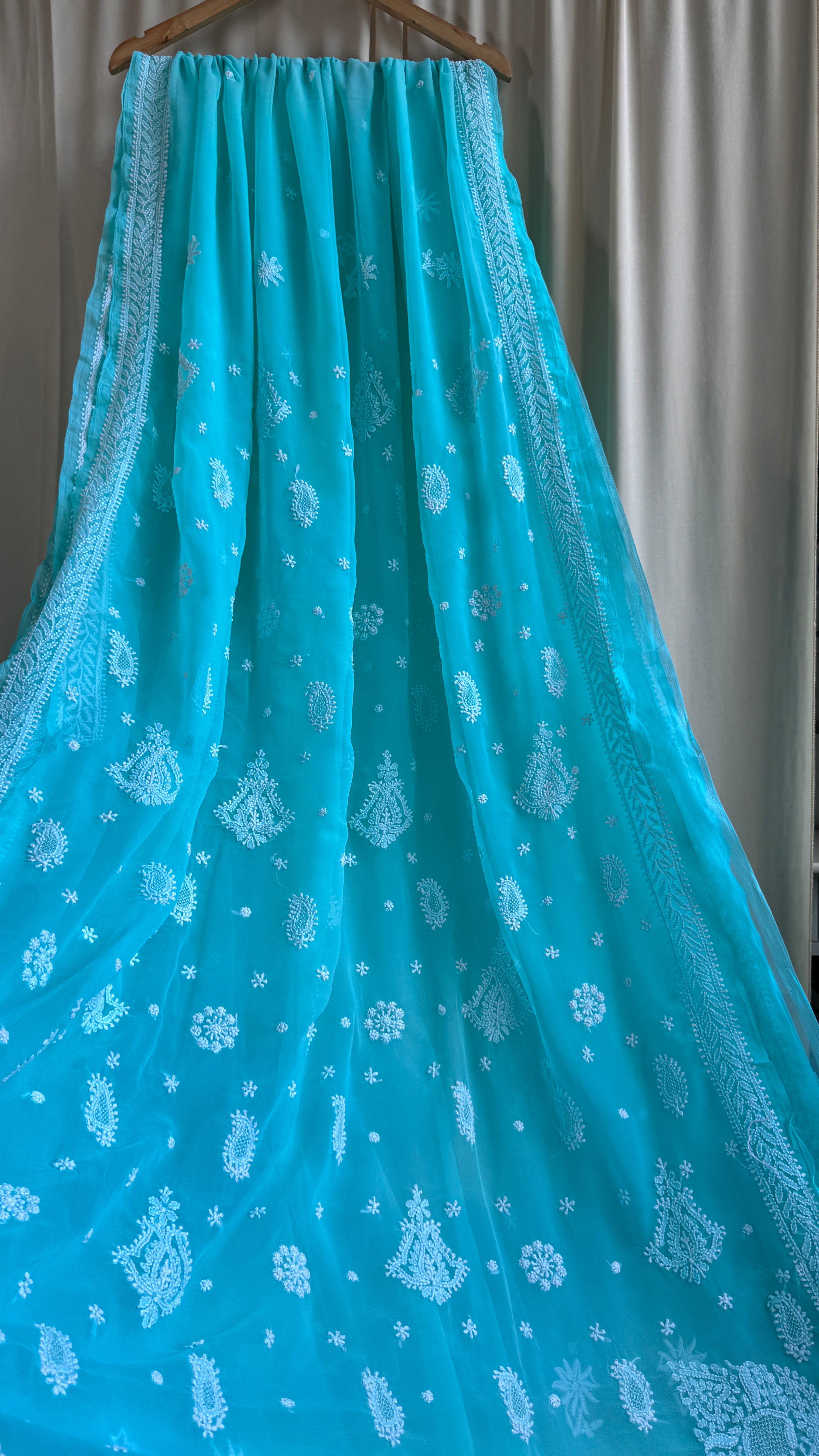 Georgette Chikankari saree in Sea Green