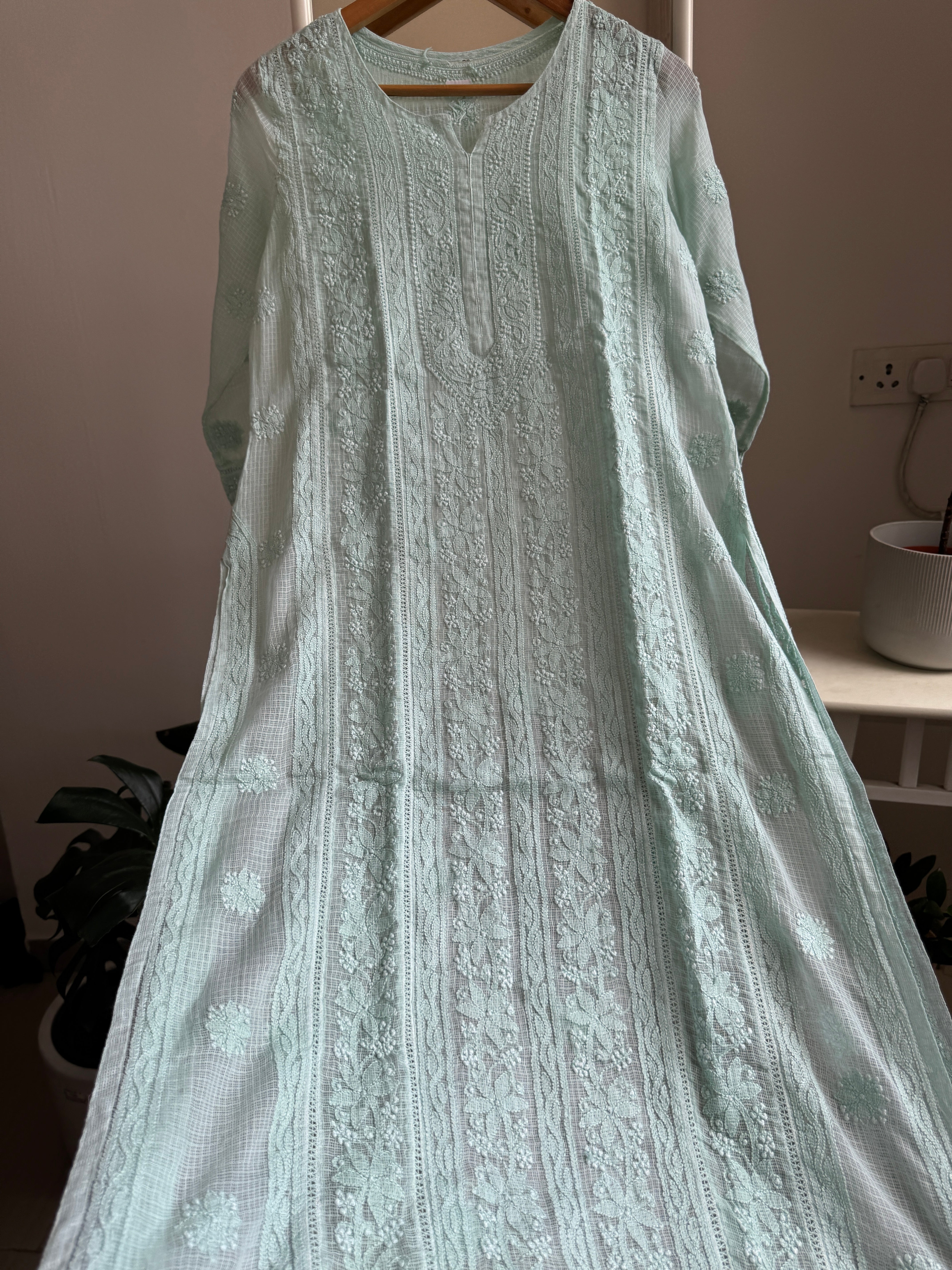 Kota Soft Cotton Chikankari Kurti - Light Green - CHAND Collection ARIAA CHIKANKARI 
