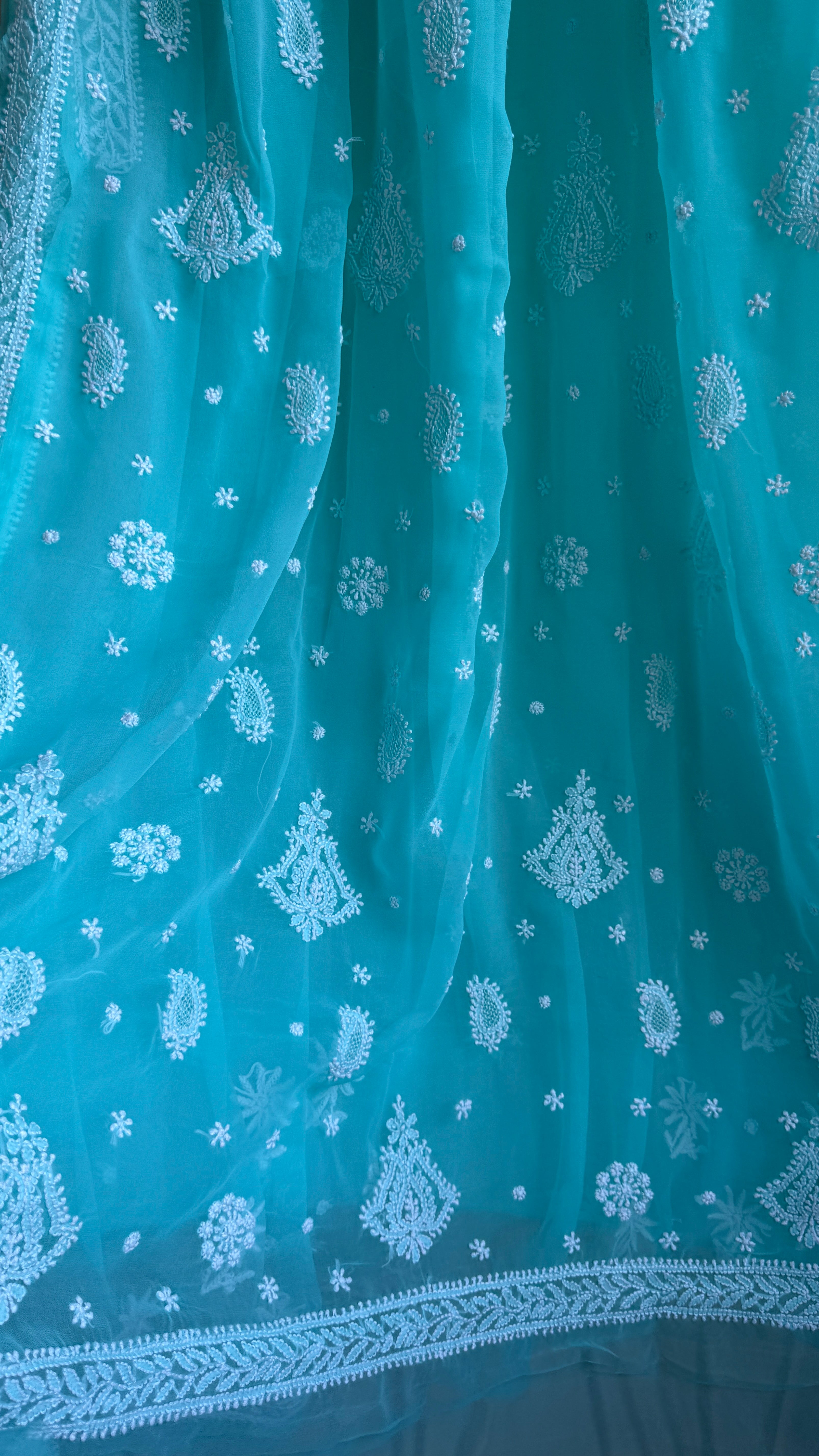 Georgette Chikankari saree in Sea Green