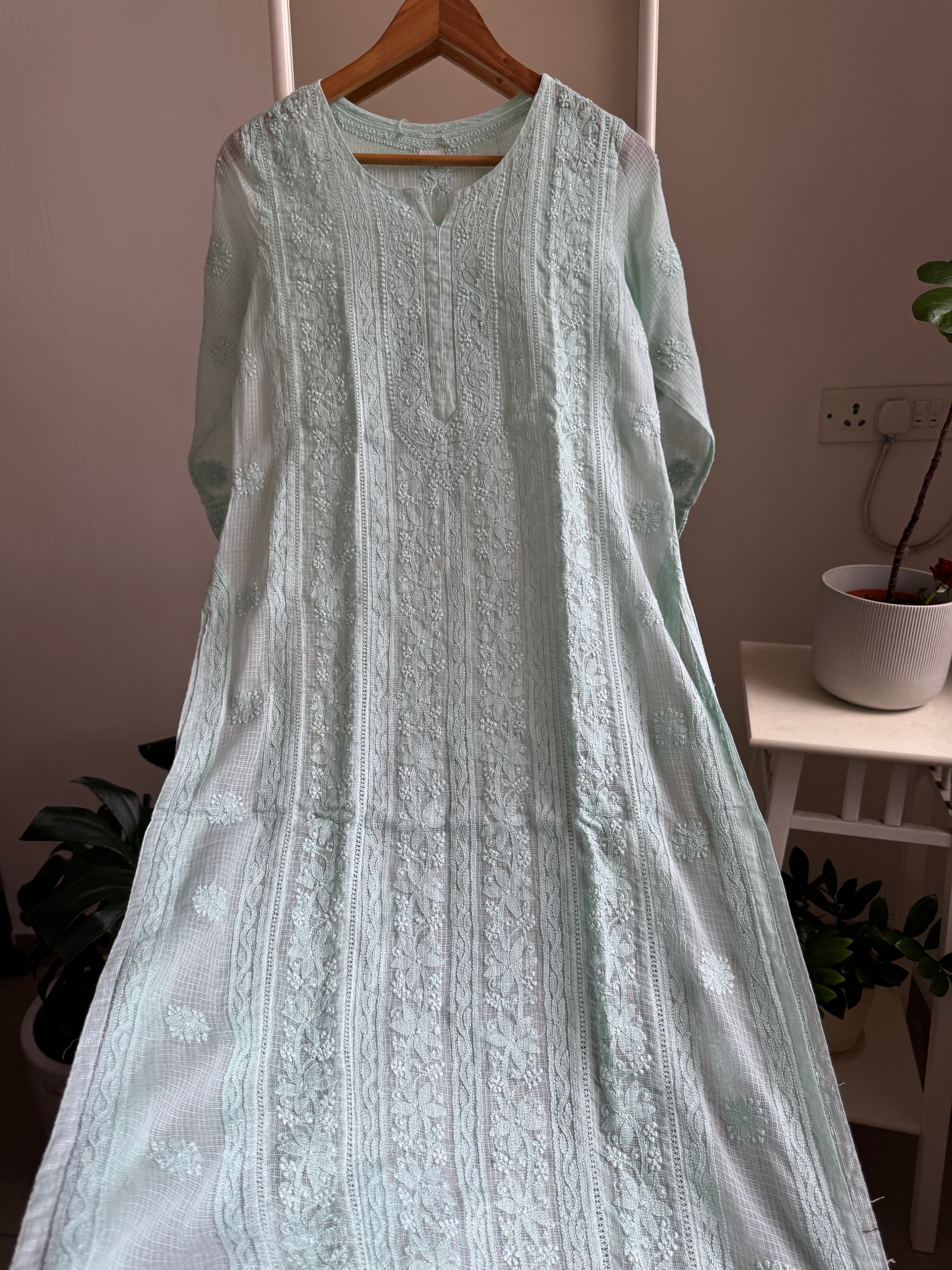 Kota Soft Cotton Chikankari Kurti - Light Green - CHAND Collection ARIAA CHIKANKARI 