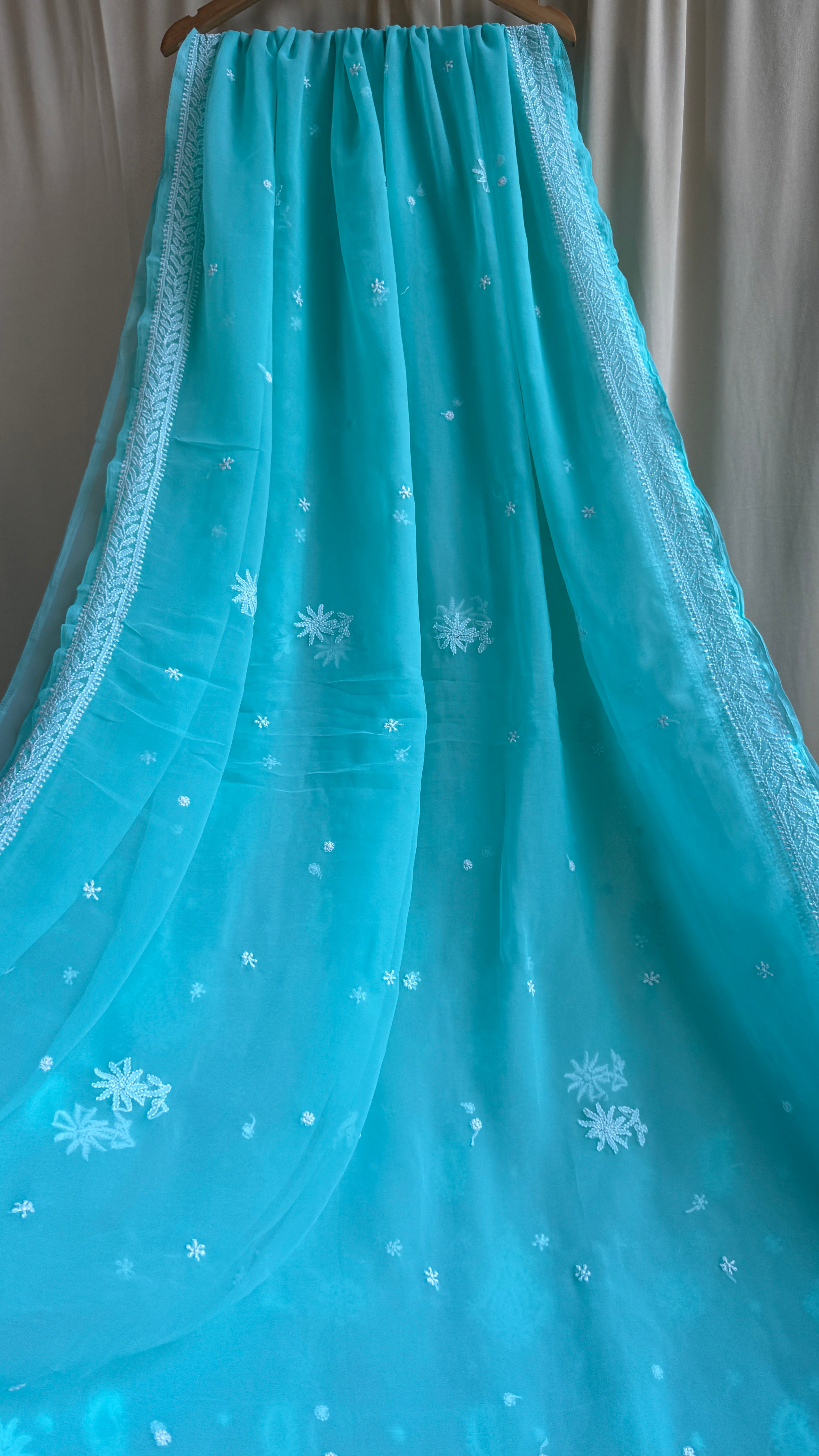 Georgette Chikankari saree in Sea Green