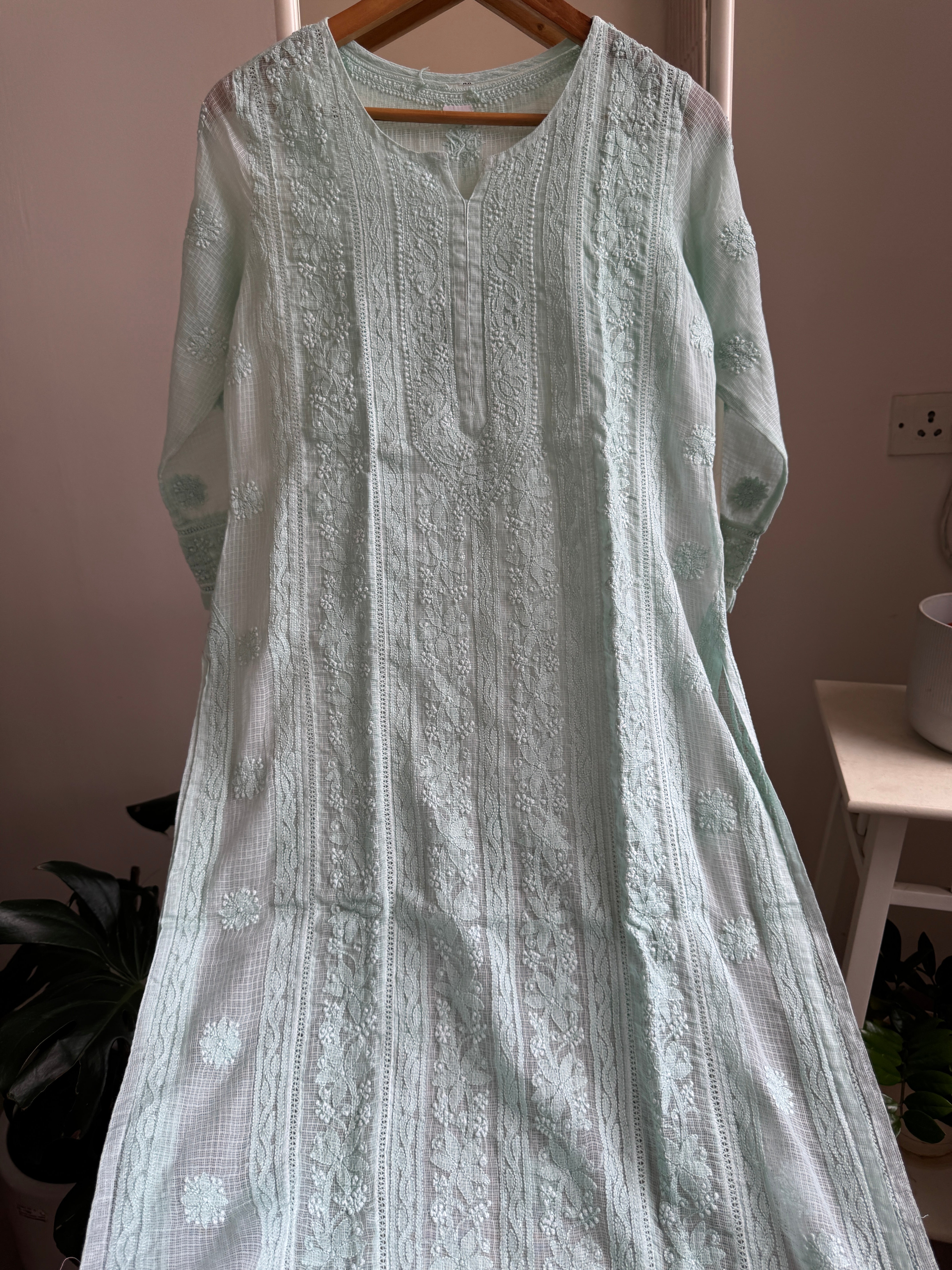 Kota Soft Cotton Chikankari Kurti - Light Green - CHAND Collection ARIAA CHIKANKARI 